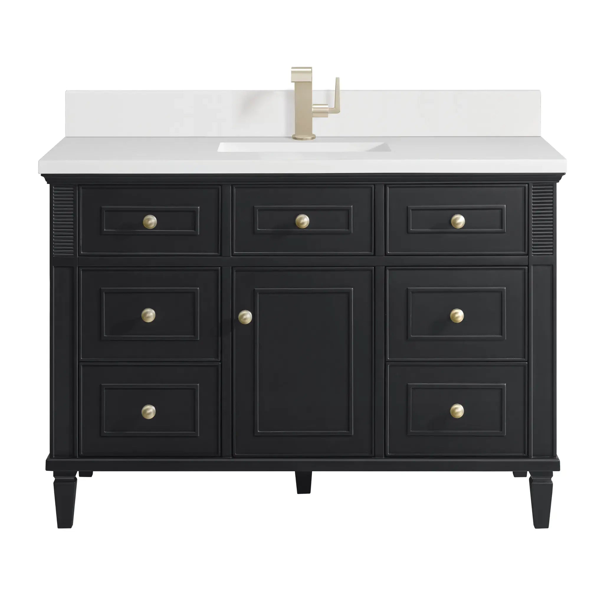 48" Lorelai Single Vanity in Black Onyx-White Zeus Silestone & Backsplash-Single Hole image