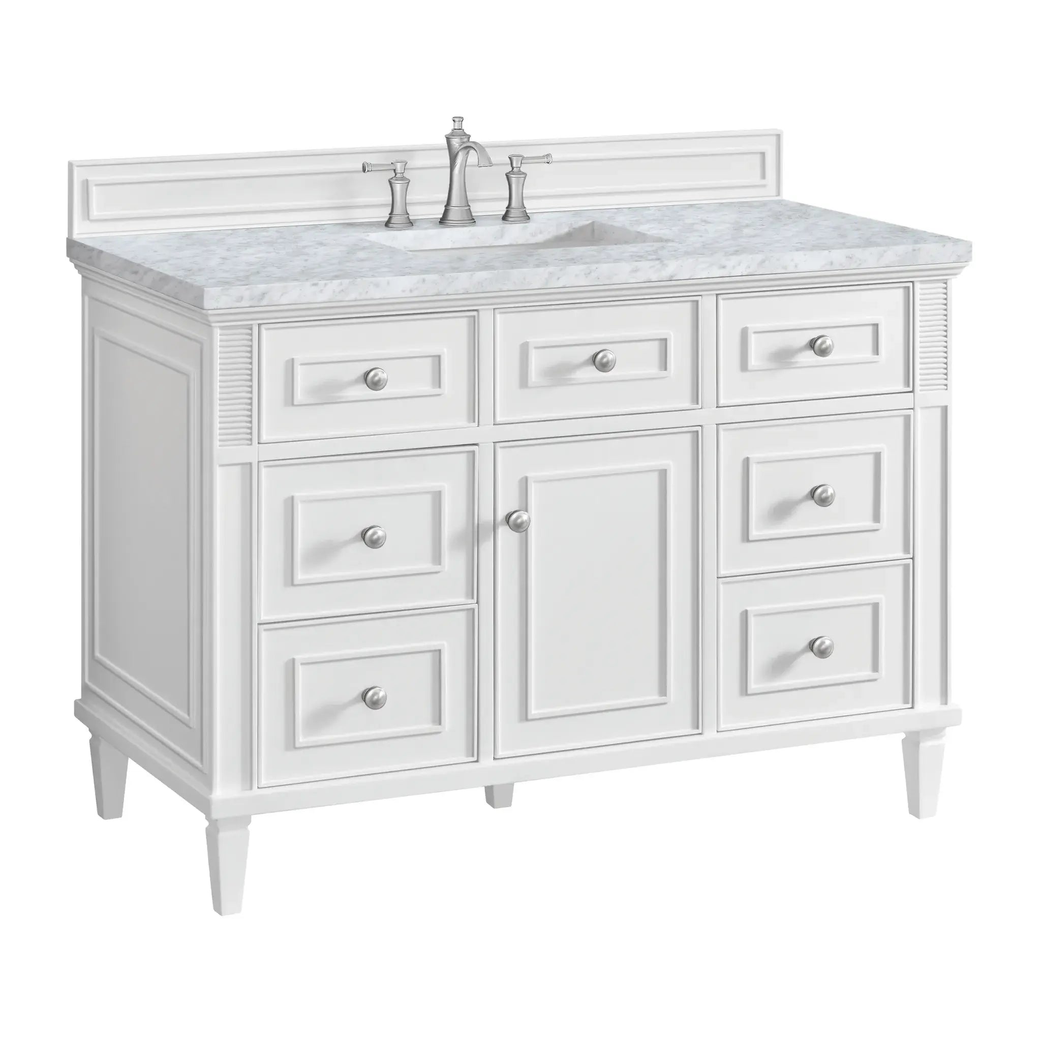 48" Lorelai Single Vanity in Bright White-Carrara White Marble-8" Widespread image 10