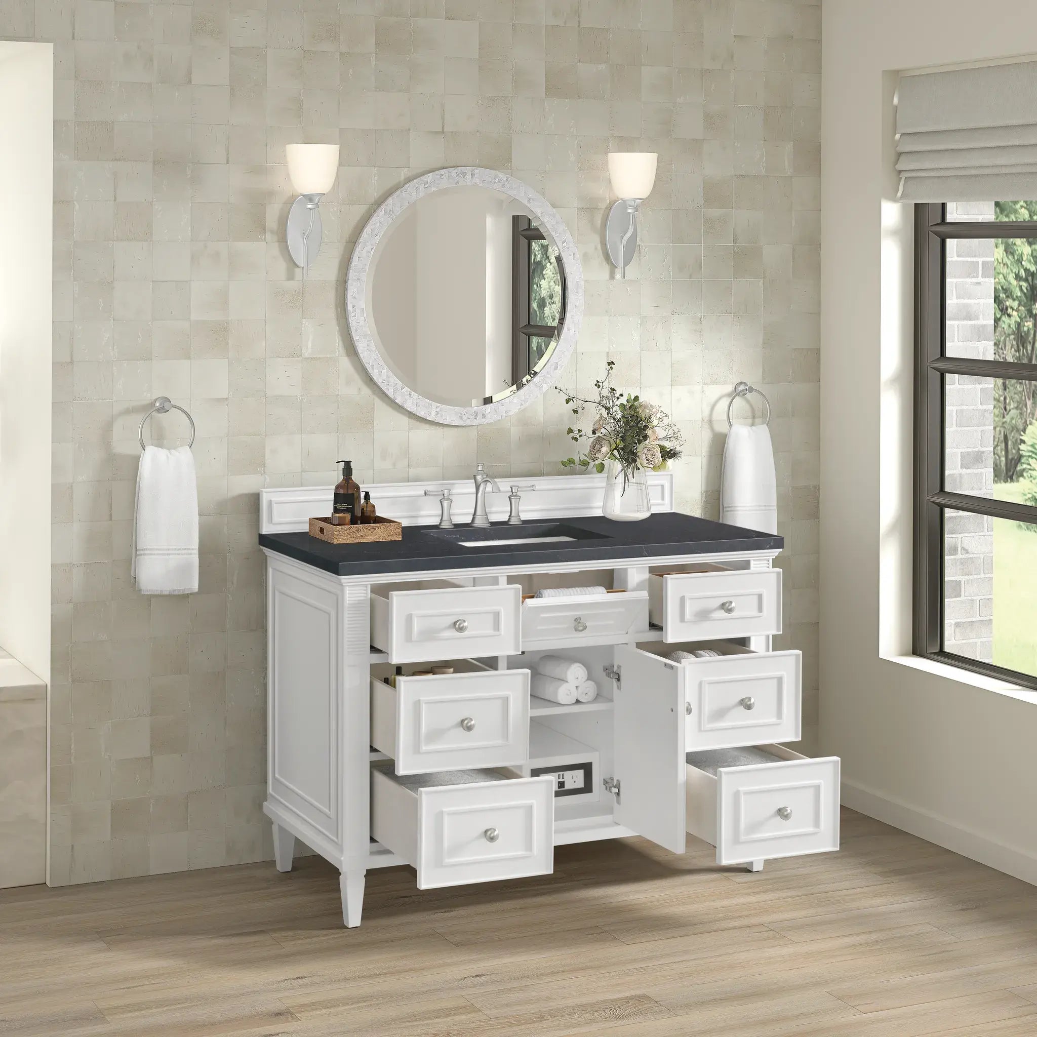 48" Lorelai Single Vanity in Bright White-Charcoal Soapstone Silestone-8" Widespread image 5