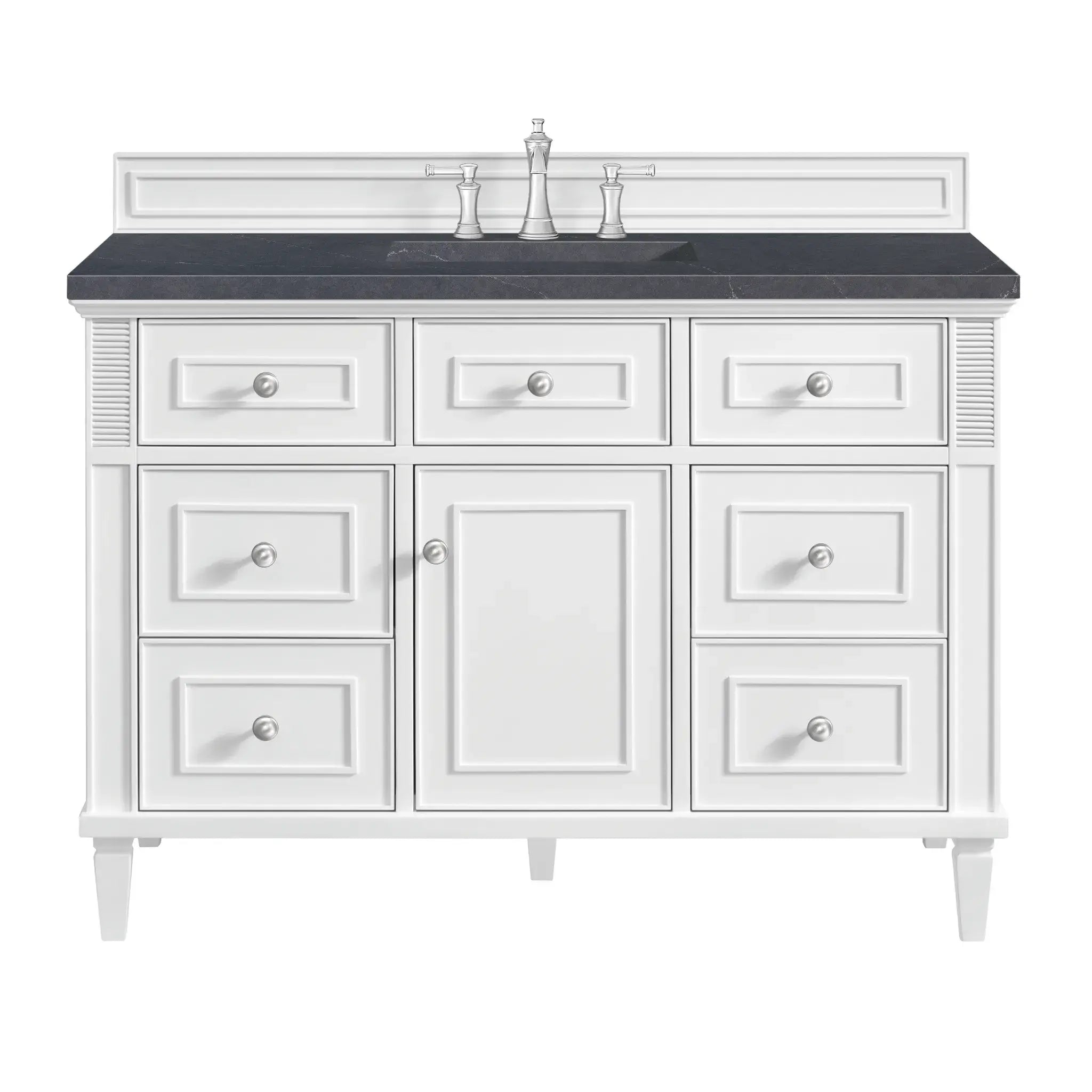 48" Lorelai Single Vanity in Bright White-Charcoal Soapstone Silestone-8" Widespread image
