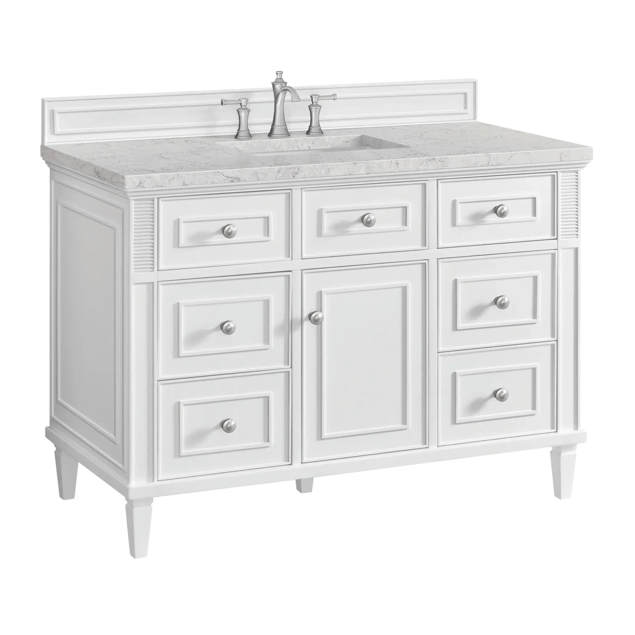 48" Lorelai Single Vanity in Bright White-Eternal Jasmine Pearl Silestone-8" Widespread image 10