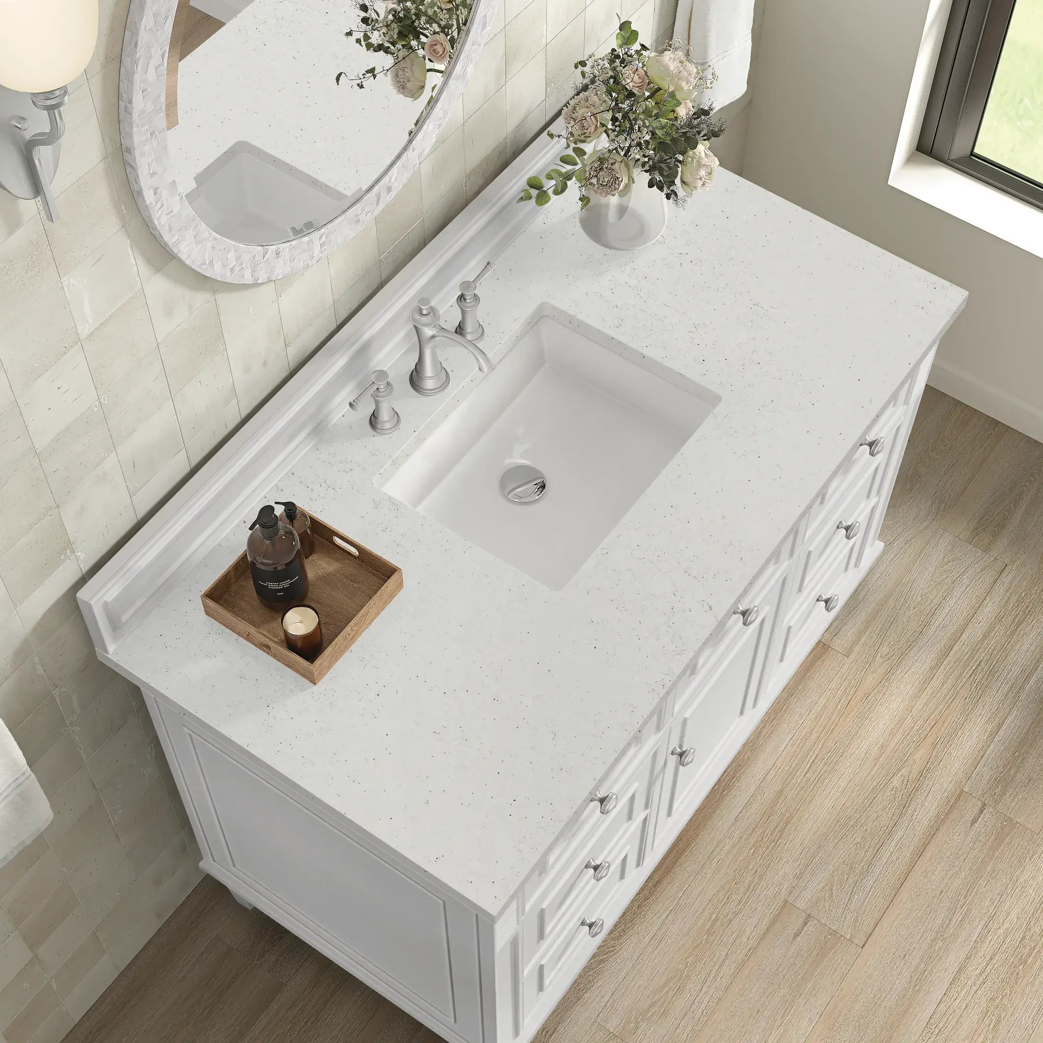 48" Lorelai Single Vanity in Bright White-Lime Delight Silestone-8" Widespread image 7