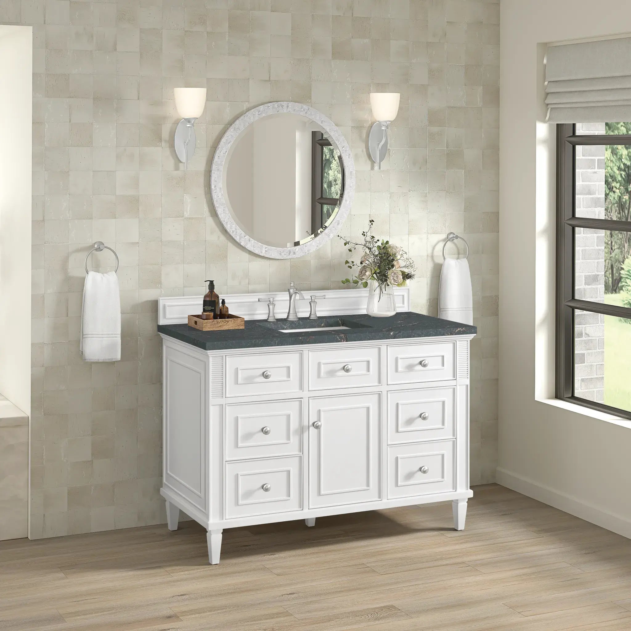 48" Lorelai Single Vanity in Bright White-Parisien Bleu Silestone-8" Widespread image 4