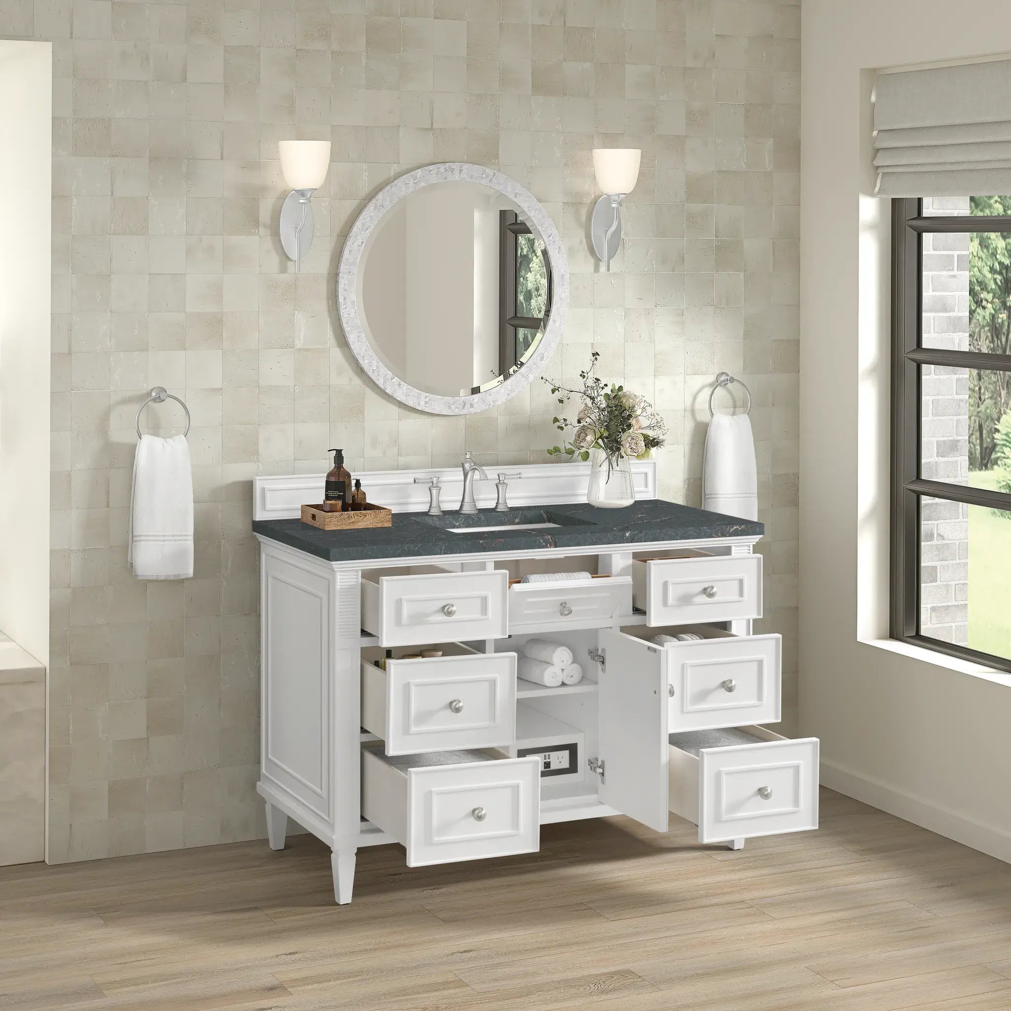 48" Lorelai Single Vanity in Bright White-Parisien Bleu Silestone-8" Widespread image 5