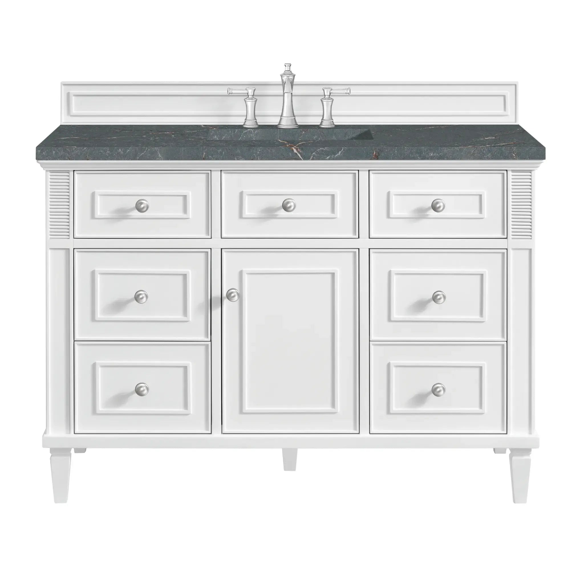 48" Lorelai Single Vanity in Bright White-Parisien Bleu Silestone-8" Widespread image