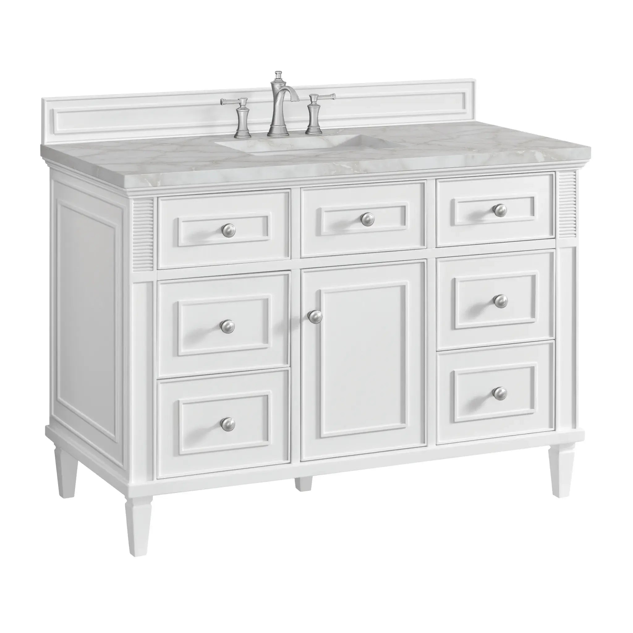 48" Lorelai Single Vanity in Bright White-Victorian Silver Silestone-8" Widespread image 10