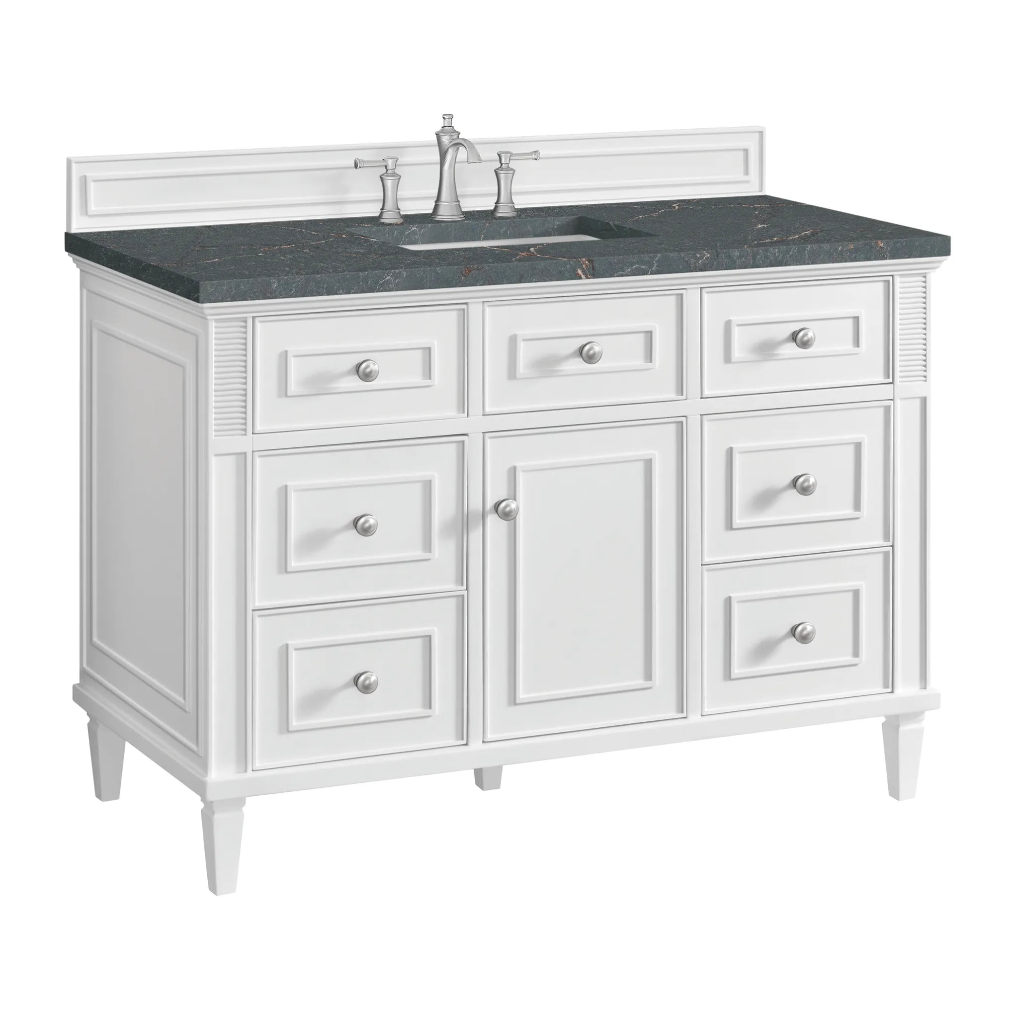 48" Lorelai Single Vanity in Bright White w/FreePower Wireless Charger-Parisien Bleu Silestone-8" Widespread image 13