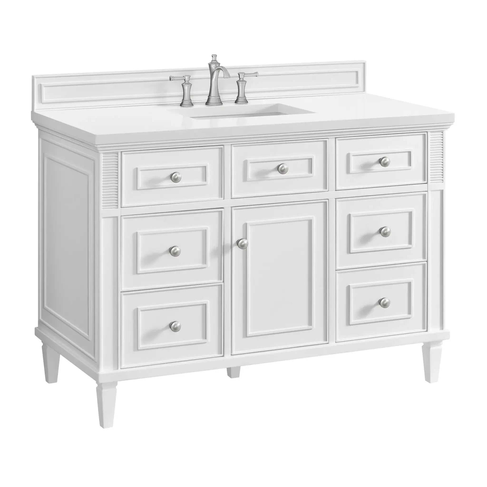 48" Lorelai Single Vanity in Bright White-White Zeus Silestone-8" Widespread image 12