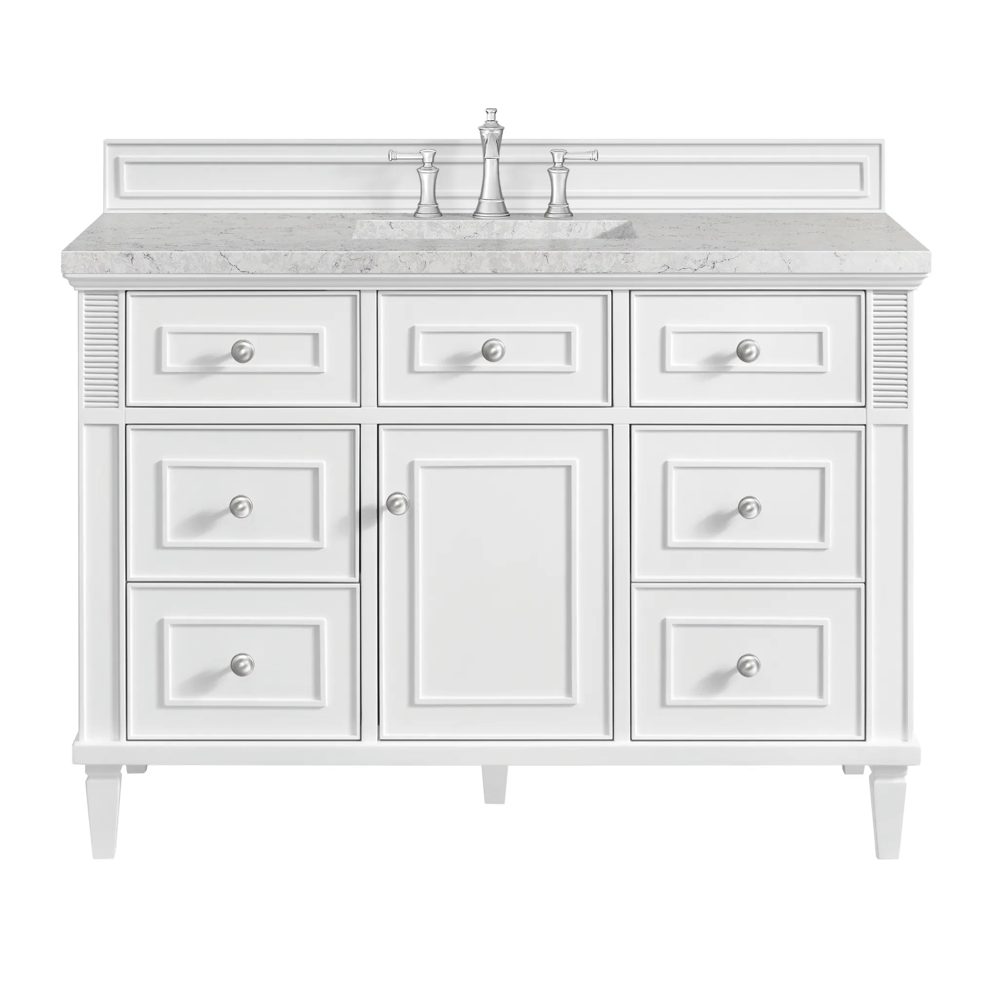 48" Lorelai Single Vanity in Bright White Wireless Charger-Eternal Jasmine Pearl Silestone-8" Widespread image