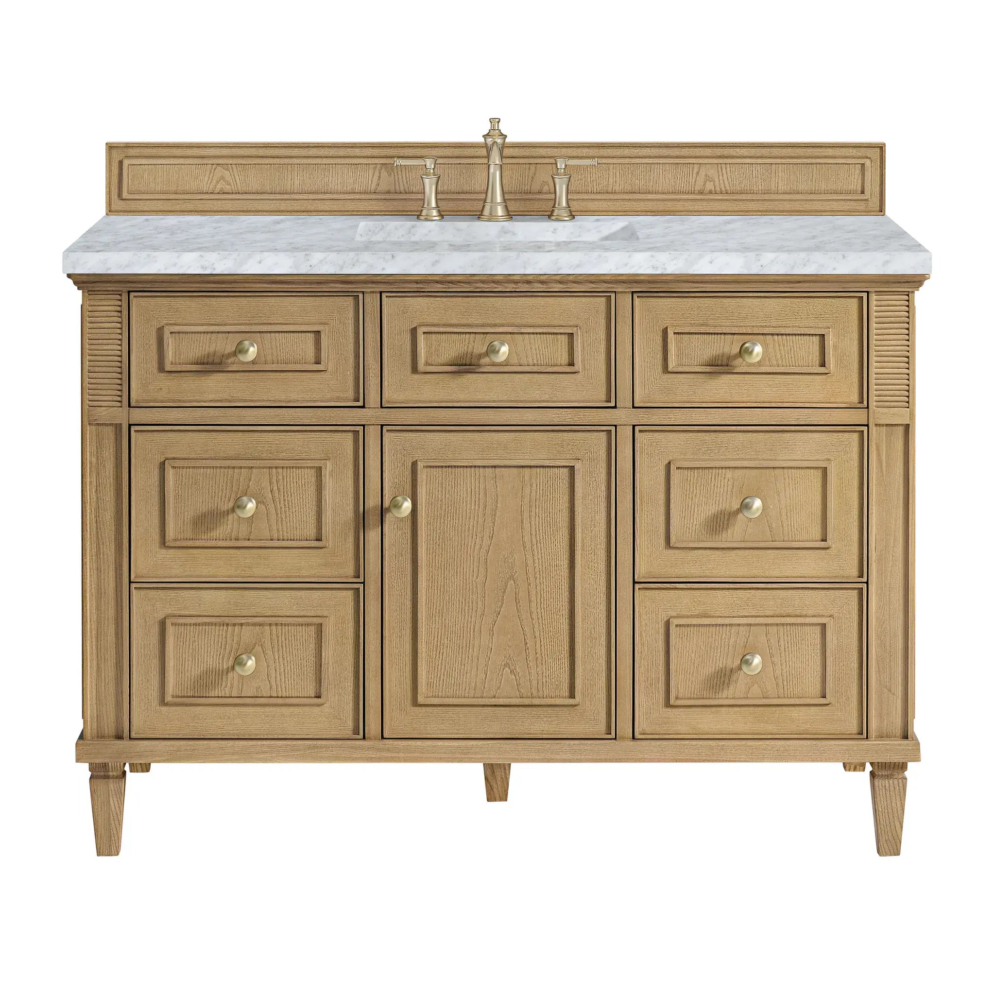 48" Lorelai Single Vanity in Light Natural Oak-Carrara White Marble-8" Widespread image