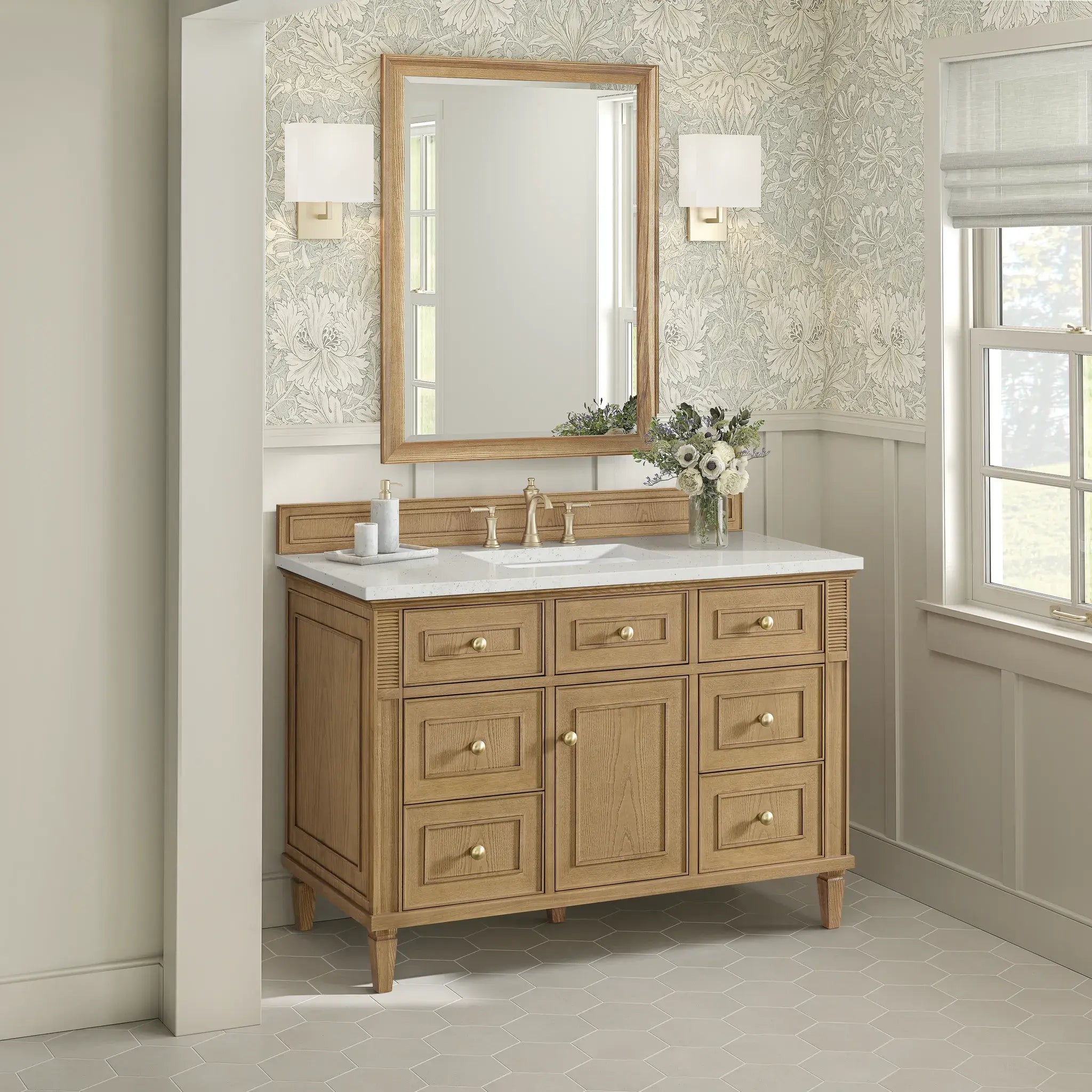 48" Lorelai Single Vanity in Light Natural Oak-Lime Delight Silestone-8" Widespread image 3