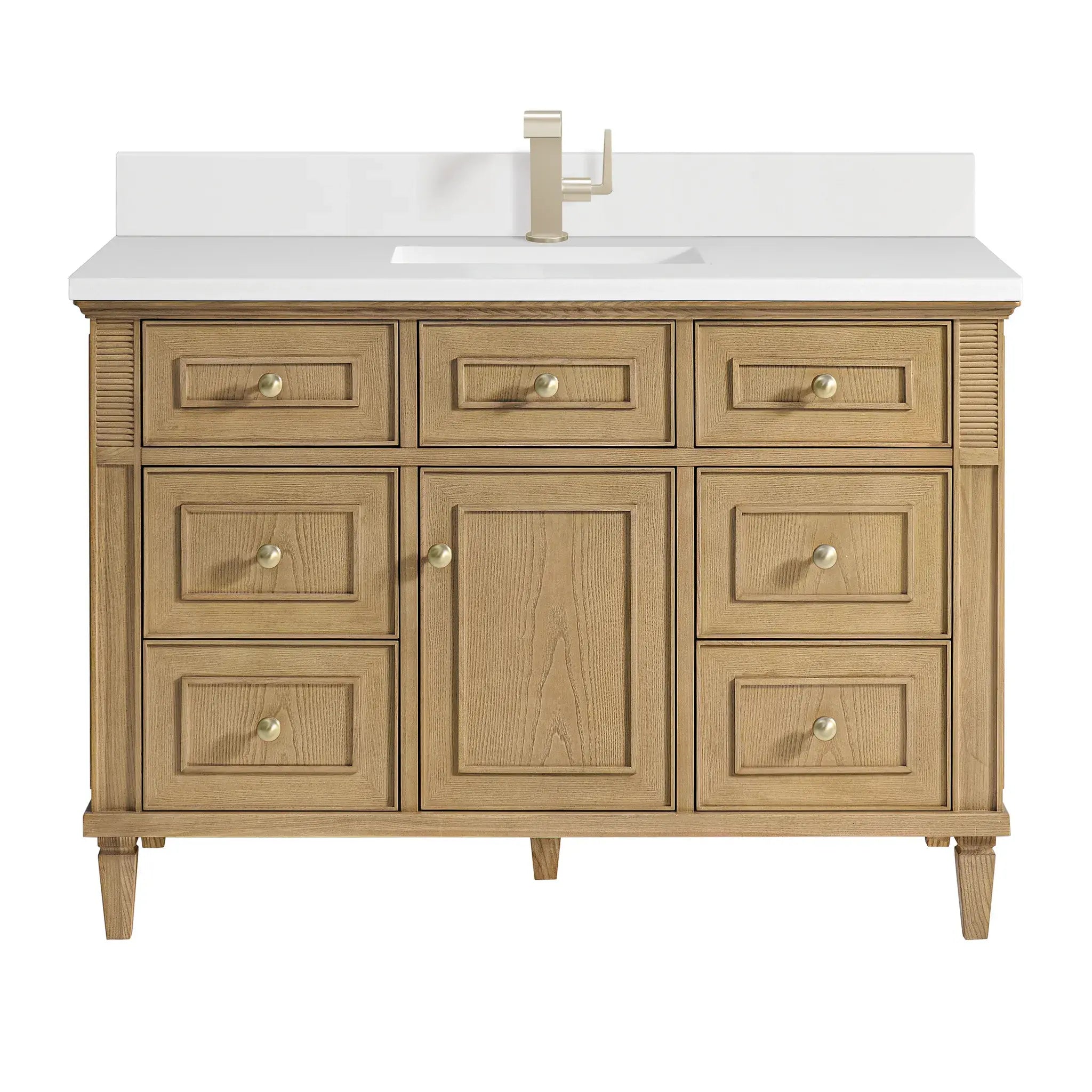 48" Lorelai Single Vanity in Light Natural Oak-White Zeus Silestone & Backsplash-Single Hole image