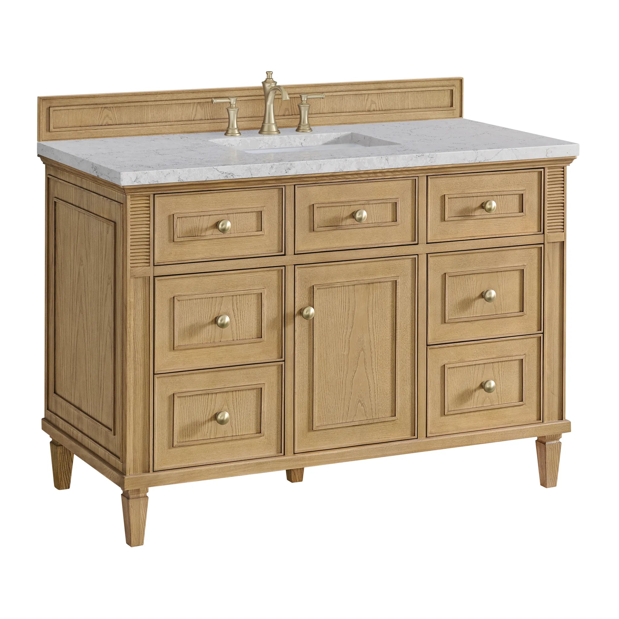 48" Lorelai Single Vanity in Light Natural Oak Wireless Charger-Eternal Jasmine Pearl Silestone-8" Widespread image 12