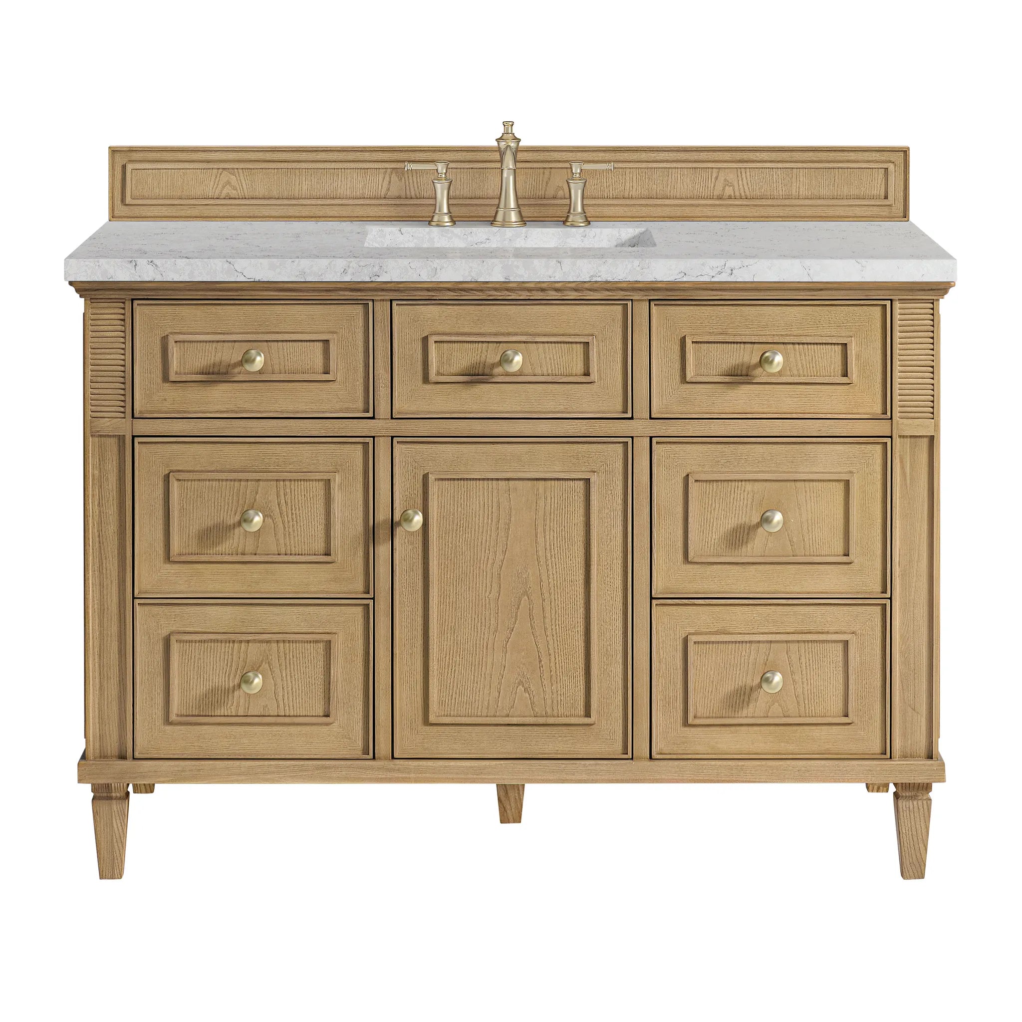 48" Lorelai Single Vanity in Light Natural Oak Wireless Charger-Eternal Jasmine Pearl Silestone-8" Widespread image