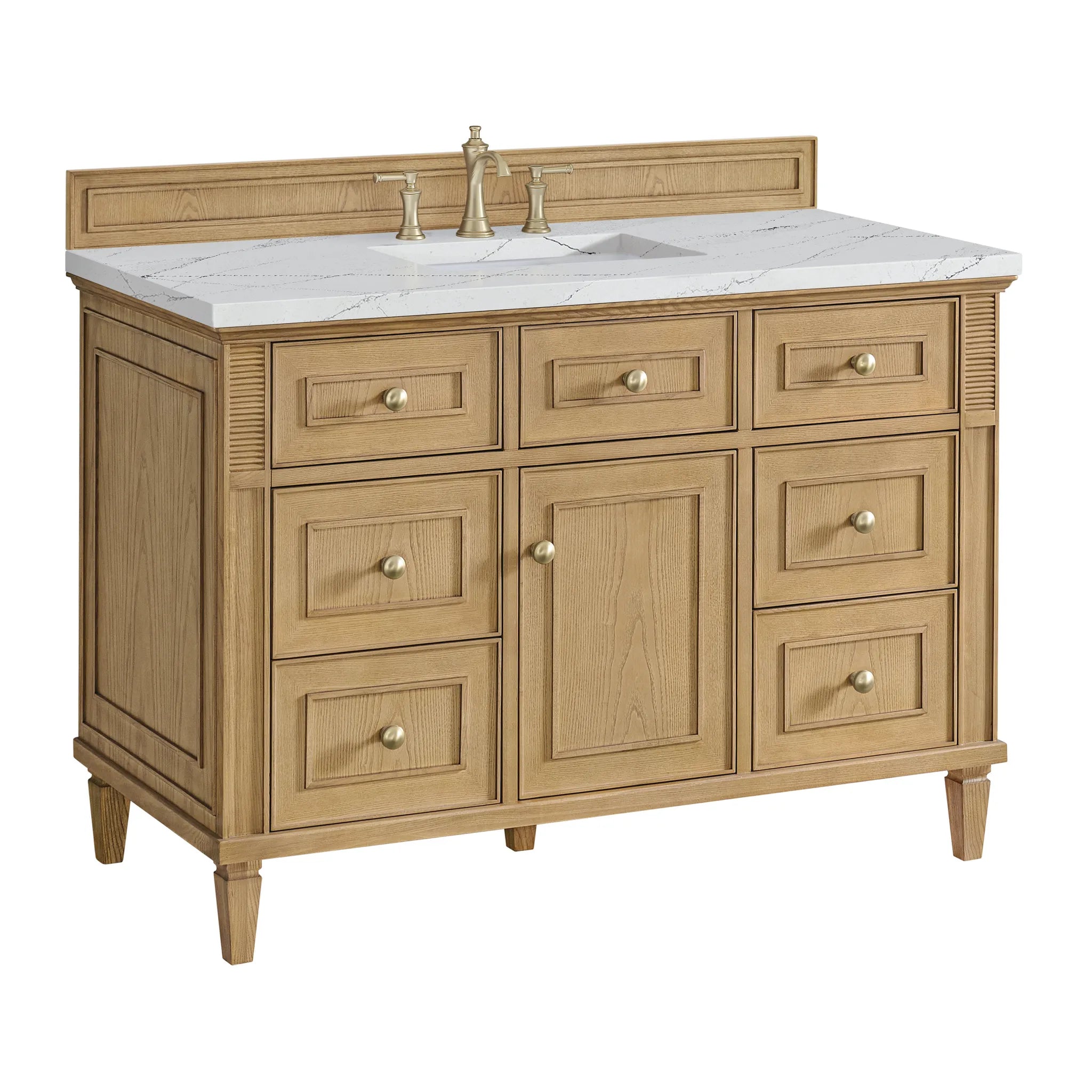 48" Lorelai Single Vanity in Light Natural Oak Wireless Charger-Ethereal Noctis Silestone-8" Widespread image 12