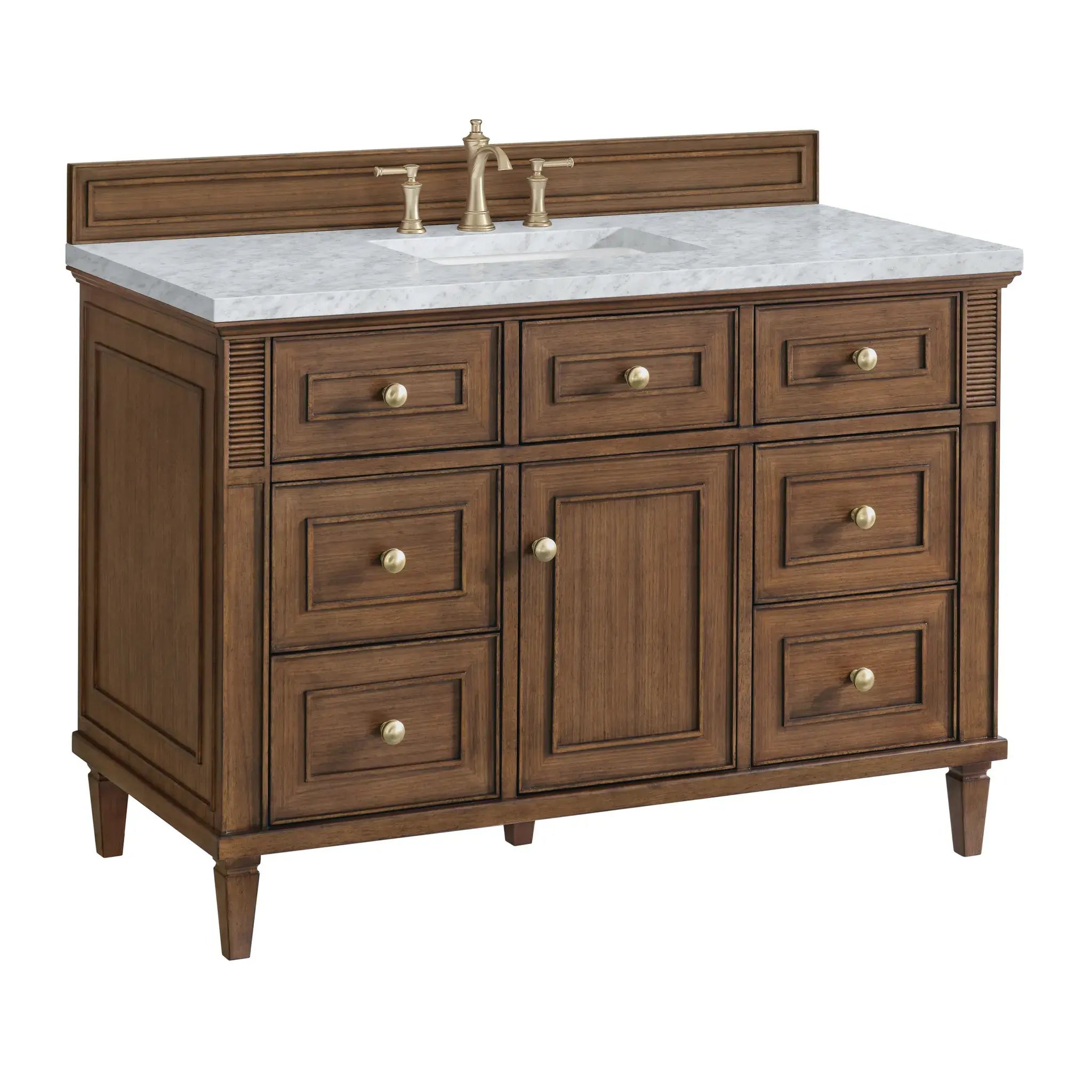 48" Lorelai Single Vanity in Mid-Century Walnut-Carrara White Marble-8" Widespread image 10