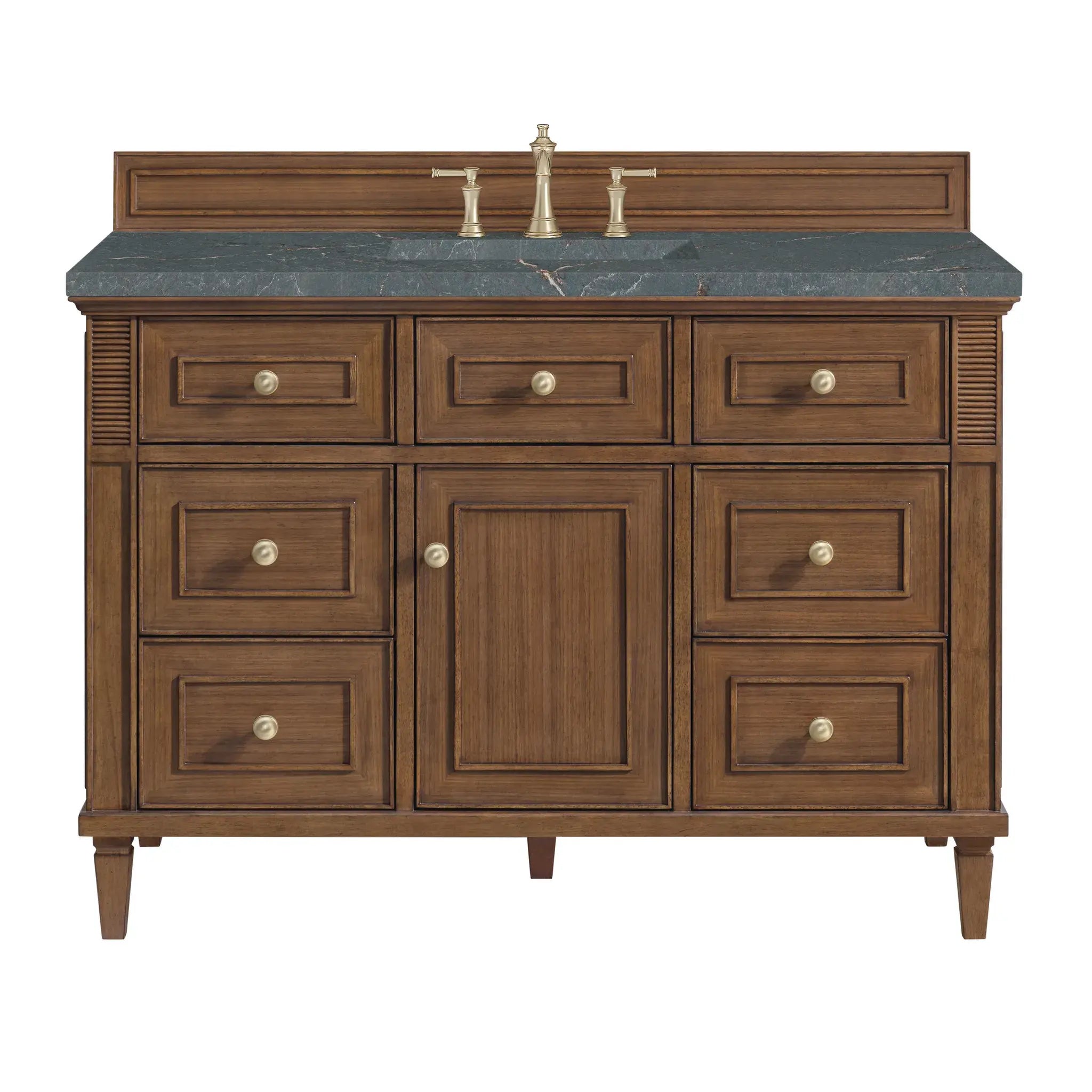 48" Lorelai Single Vanity in Mid-Century Walnut-Parisien Bleu Silestone-8" Widespread image