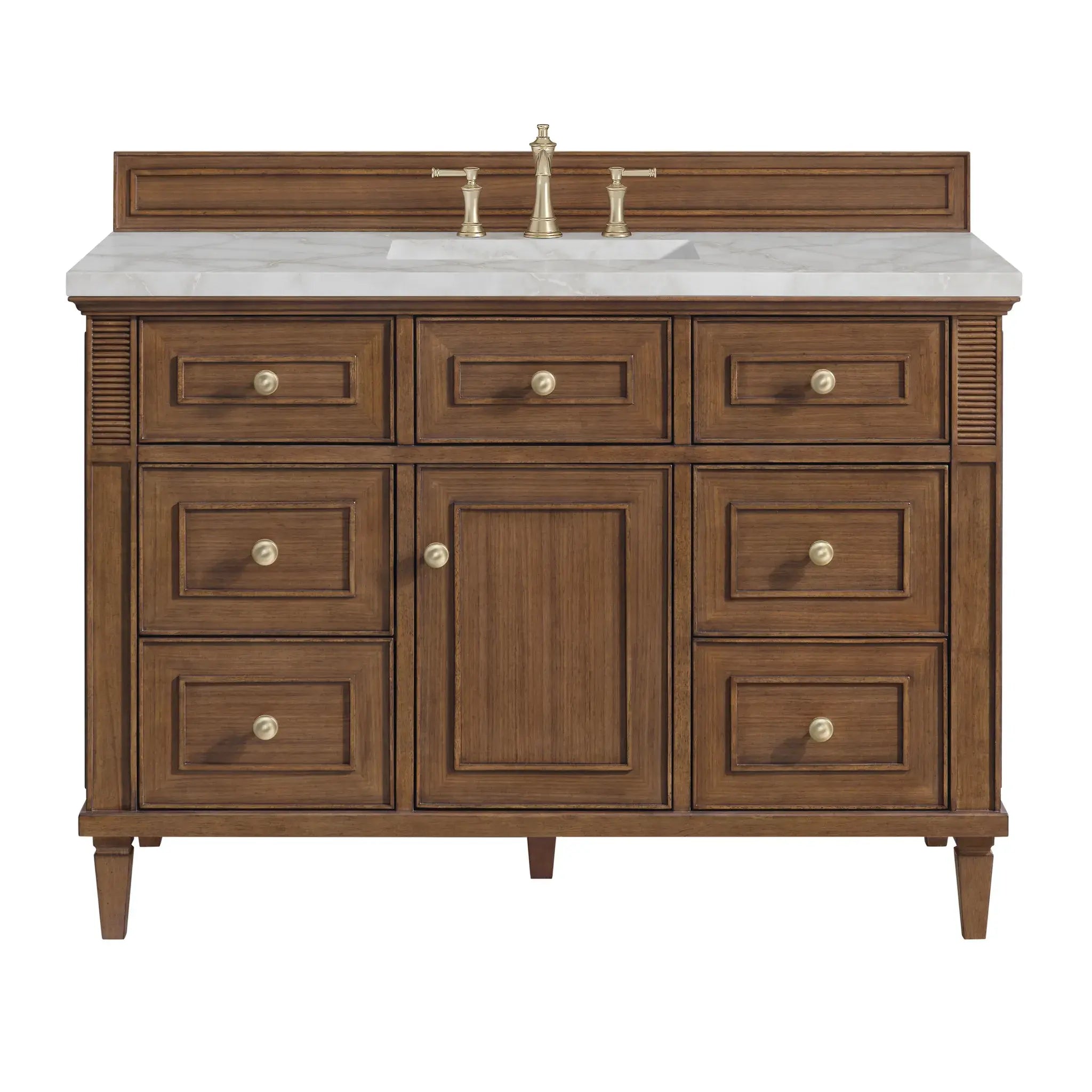 48" Lorelai Single Vanity in Mid-Century Walnut-Victorian Silver Silestone-8" Widespread image