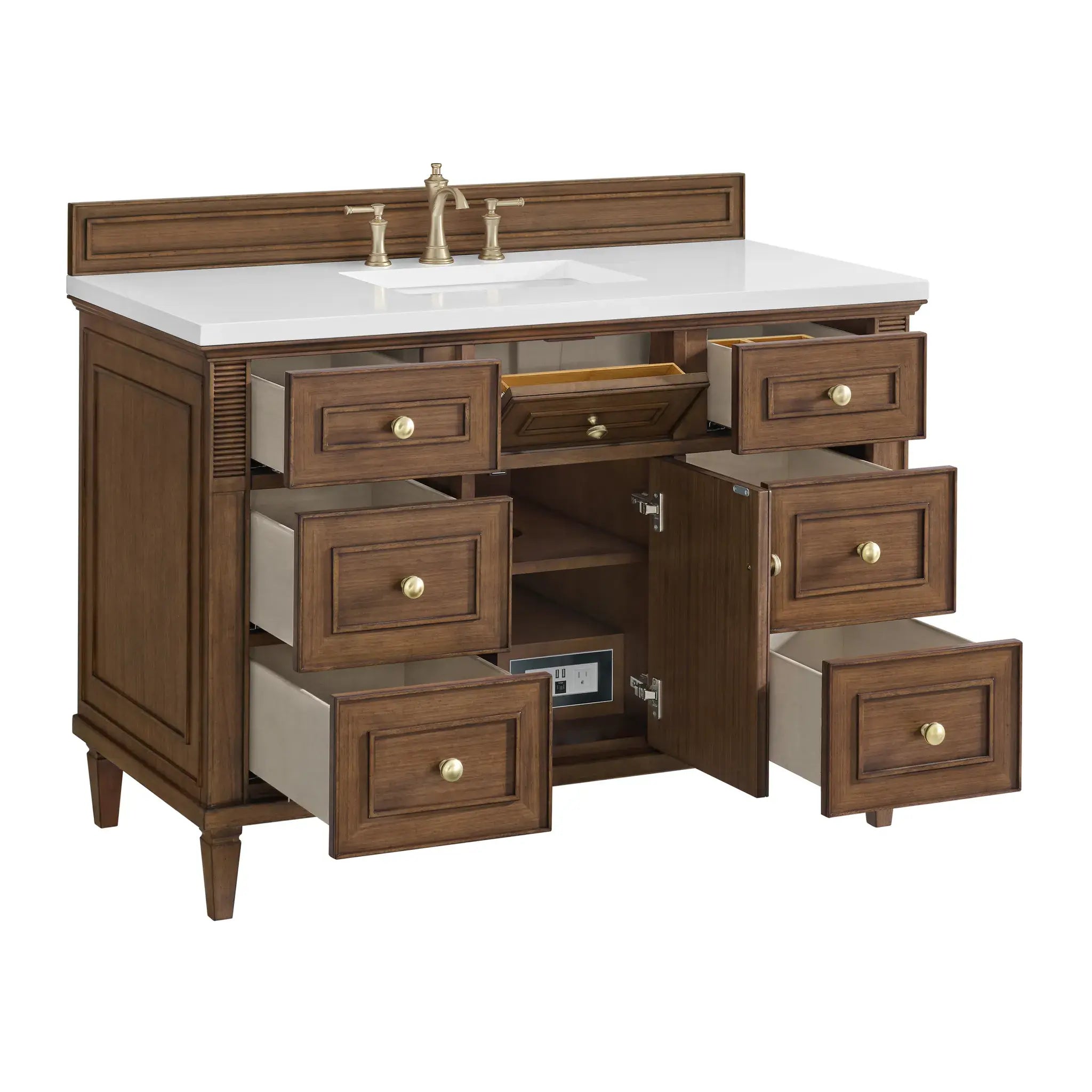 48" Lorelai Single Vanity in Mid-Century Walnut-White Zeus Silestone-8" Widespread image 9