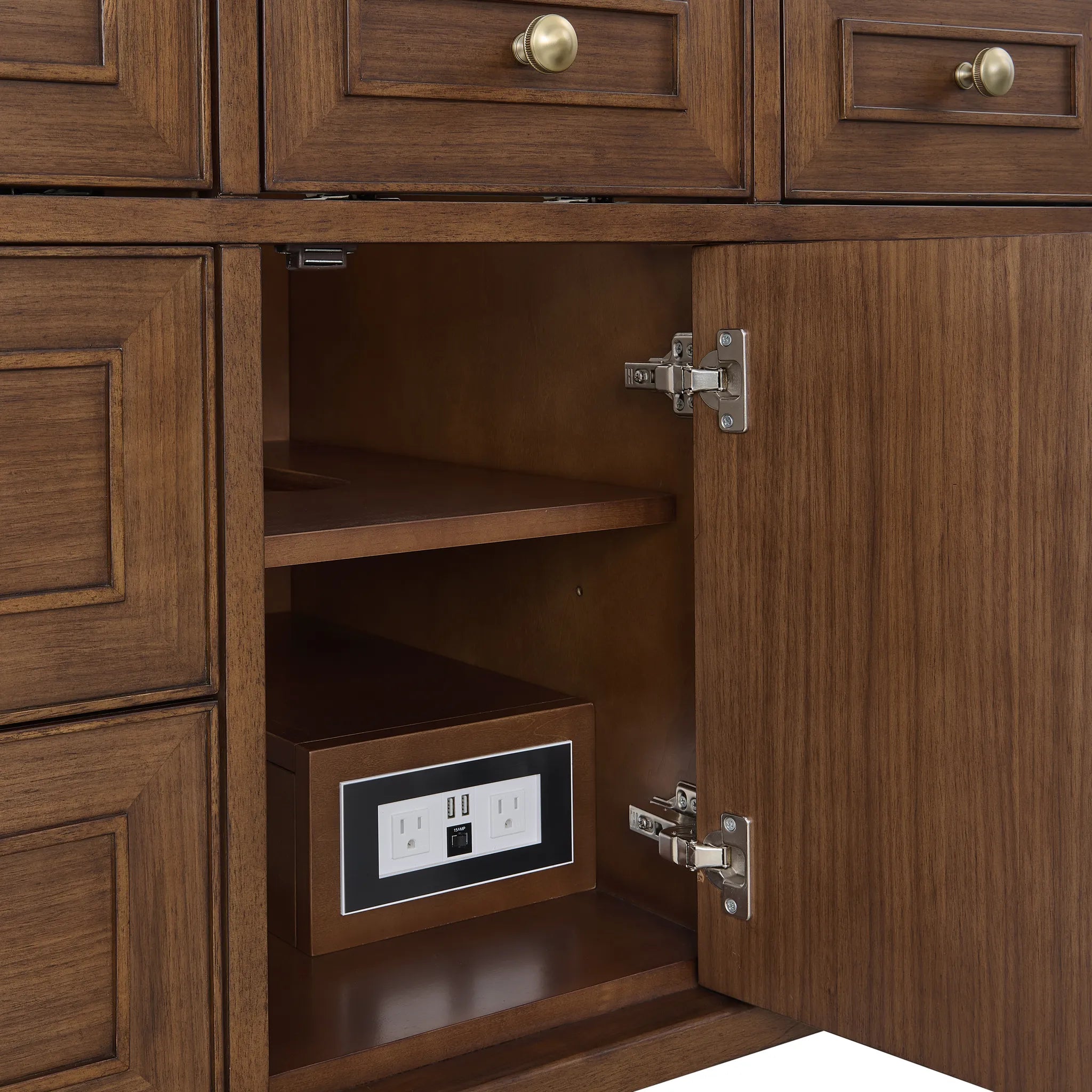 48" Lorelai Single Vanity in Mid-Century Walnut Wireless Charger-Eternal Jasmine Pearl Silestone-8" Widespread image 15