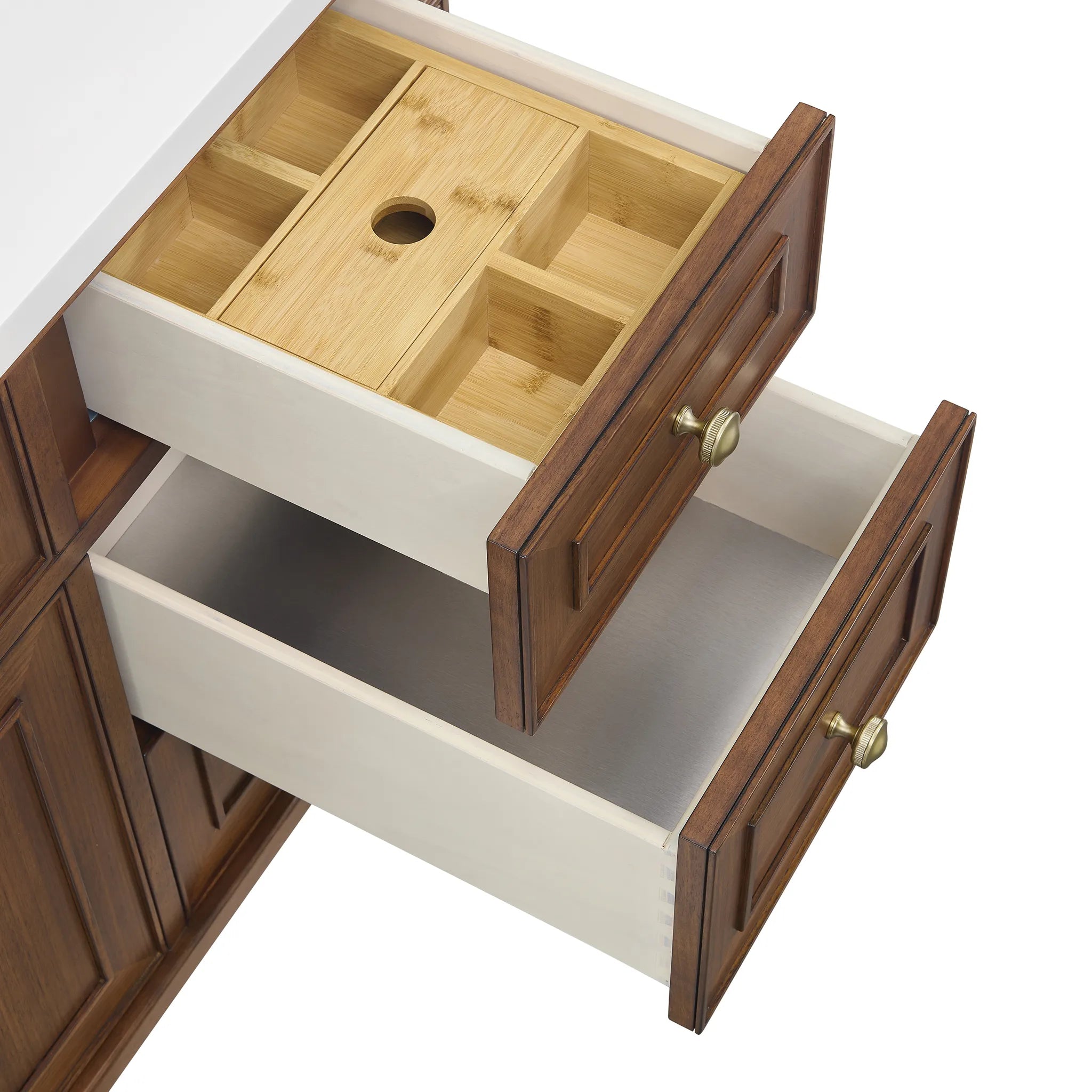 48" Lorelai Single Vanity in Mid-Century Walnut Wireless Charger-Eternal Jasmine Pearl Silestone-8" Widespread image 16