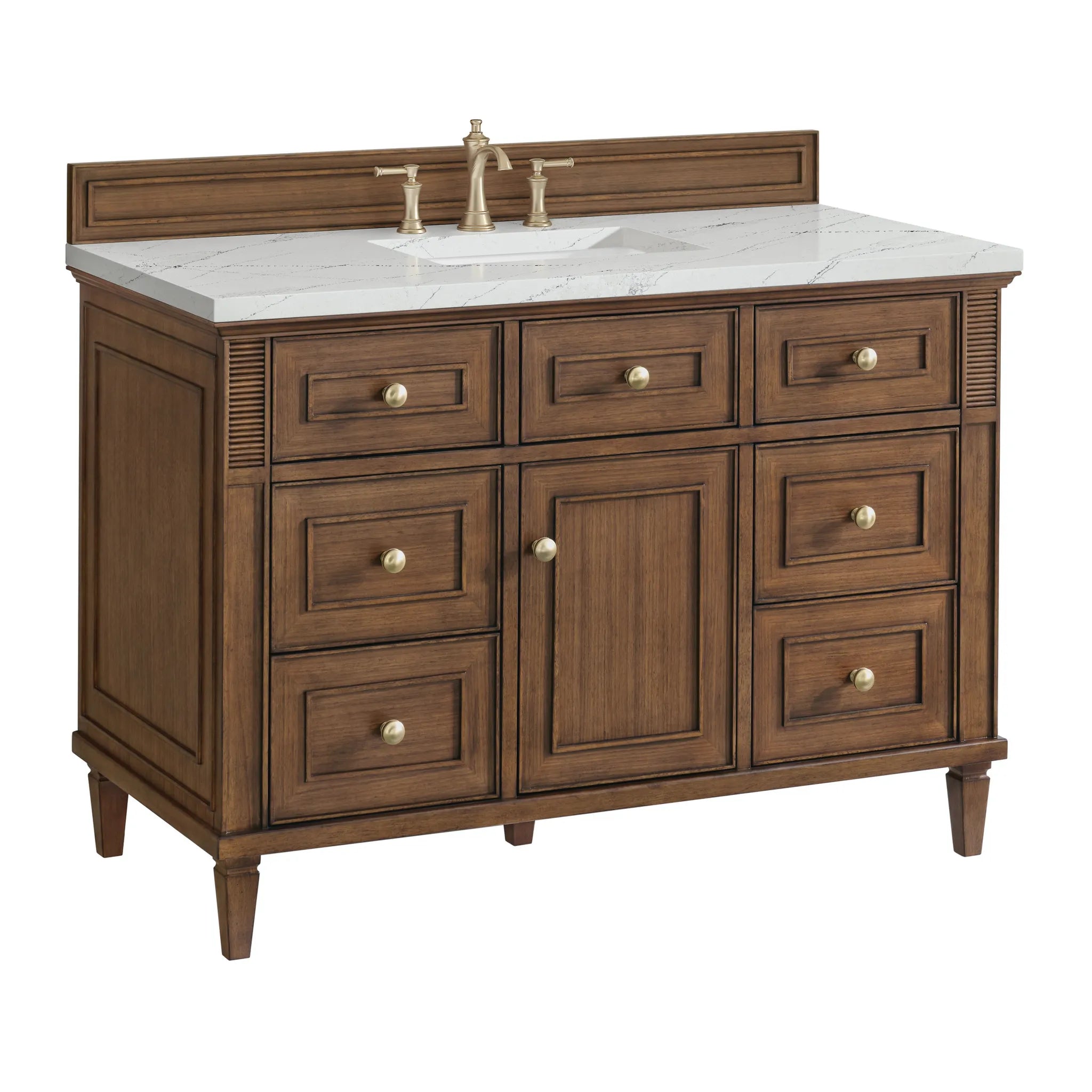 48" Lorelai Single Vanity in Mid-Century Walnut Wireless Charger-Ethereal Noctis Silestone-8" Widespread image 13