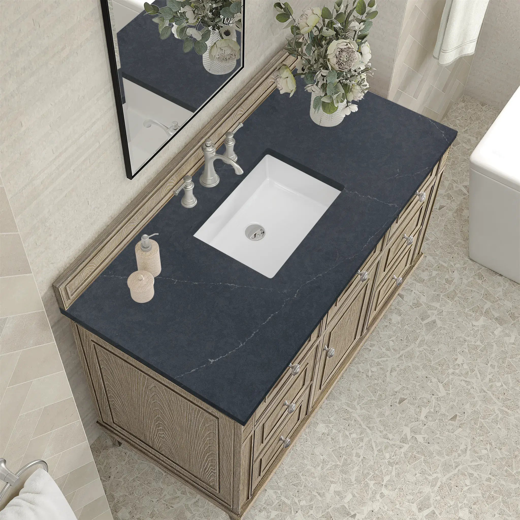 48" Lorelai Single Vanity in Whitewashed Oak-Charcoal Soapstone Silestone-8" Widespread image 6