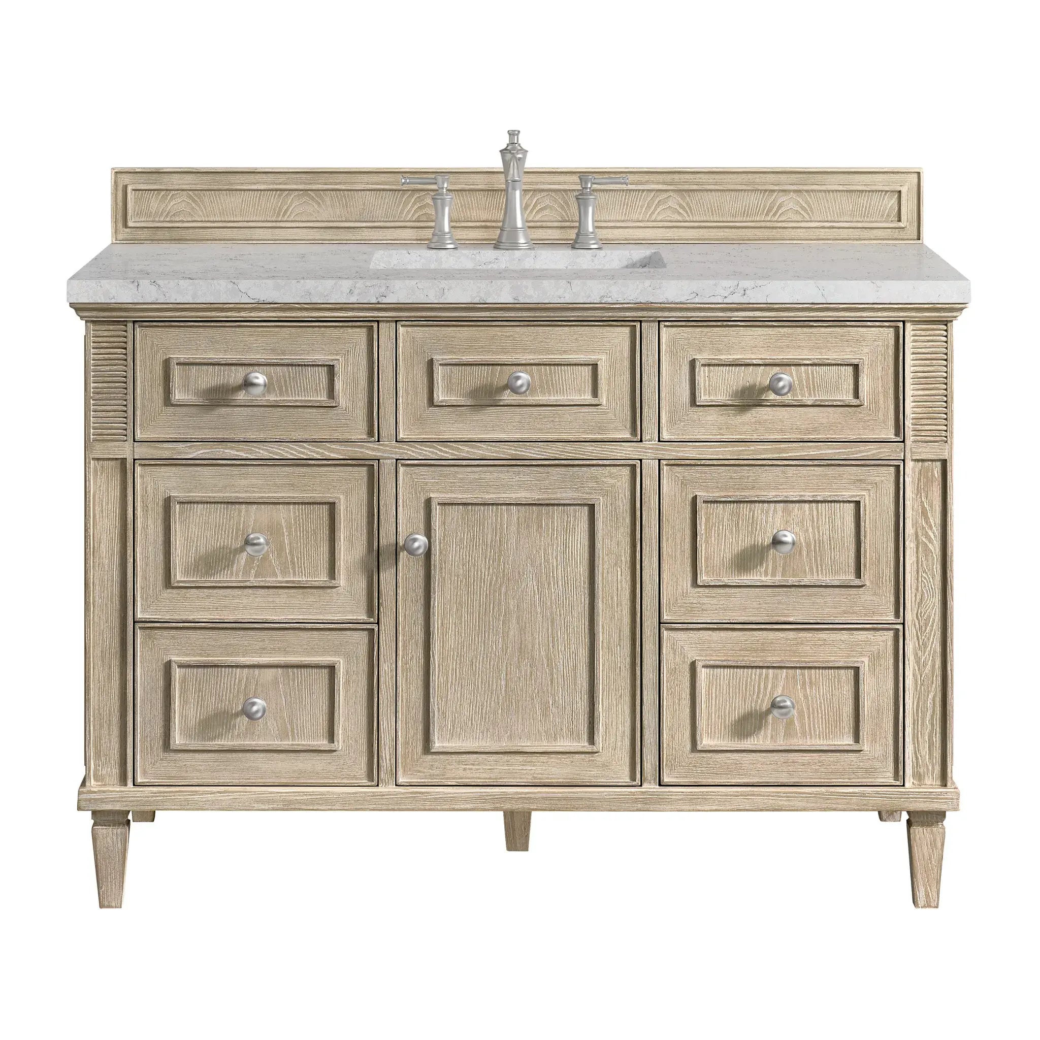 48" Lorelai Single Vanity in Whitewashed Oak-Eternal Jasmine Pearl Silestone-8" Widespread image