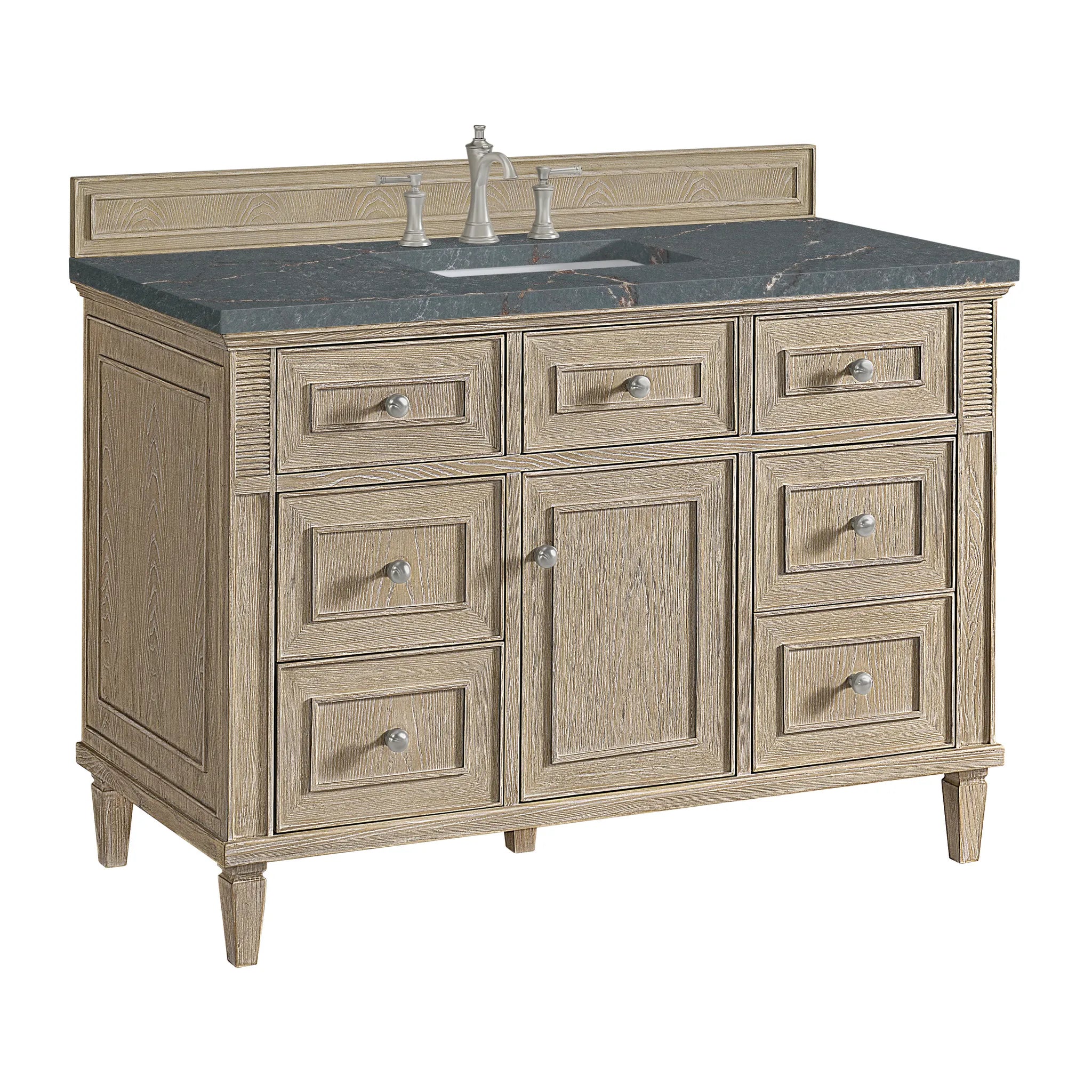 48" Lorelai Single Vanity in Whitewashed Oak w/FreePower Wireless Charger-Parisien Bleu Silestone-8" Widespread image 12