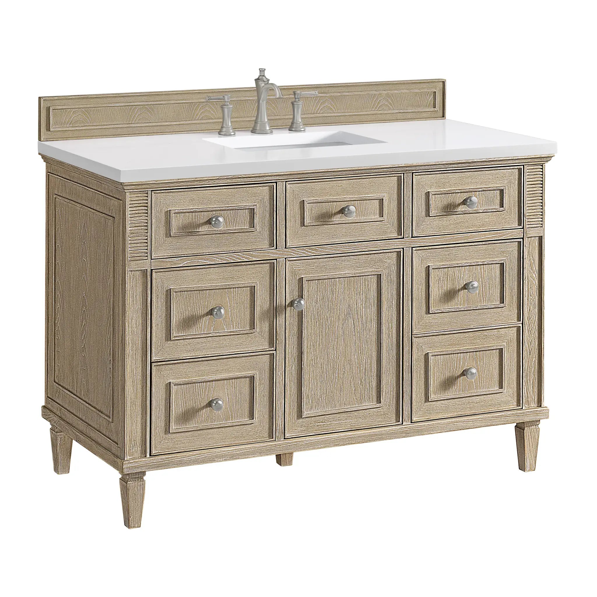 48" Lorelai Single Vanity in Whitewashed Oak-White Zeus Silestone-8" Widespread image 11