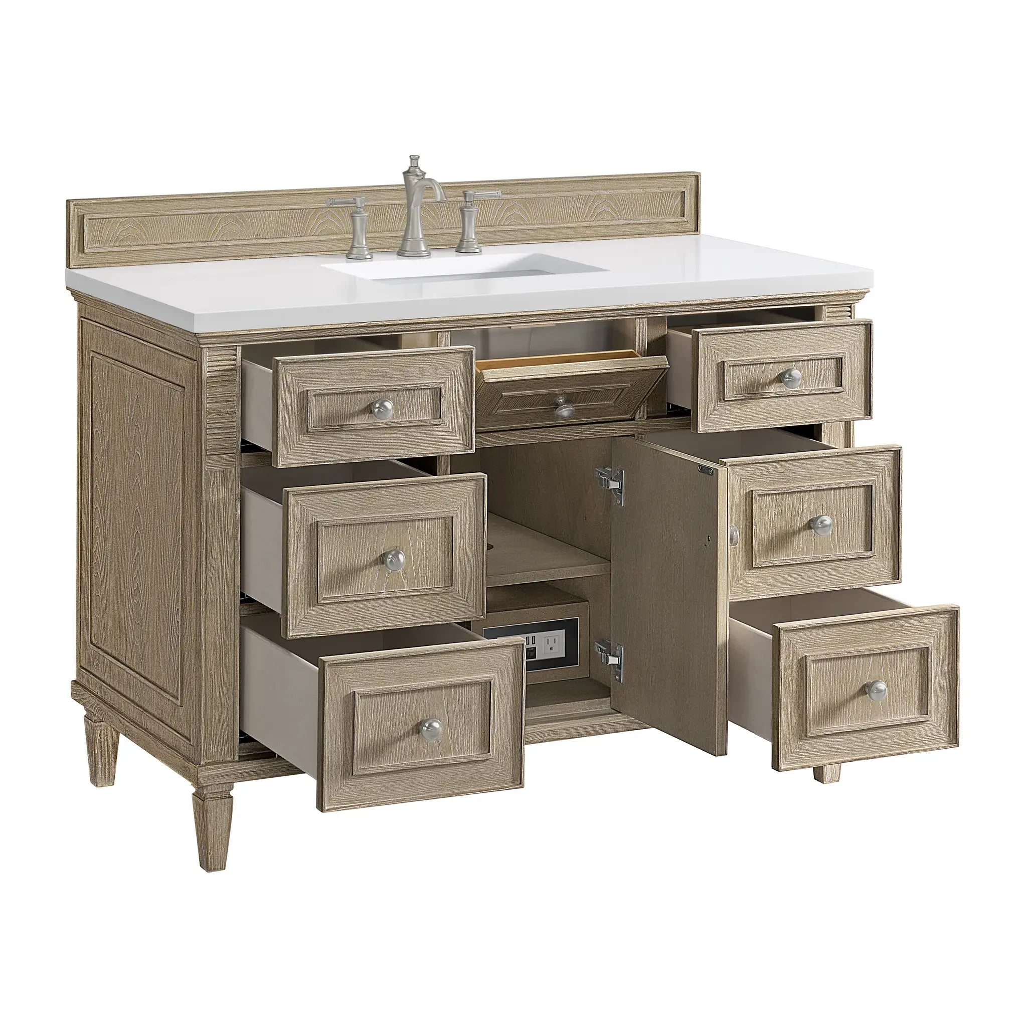 48" Lorelai Single Vanity in Whitewashed Oak-White Zeus Silestone-8" Widespread image 8