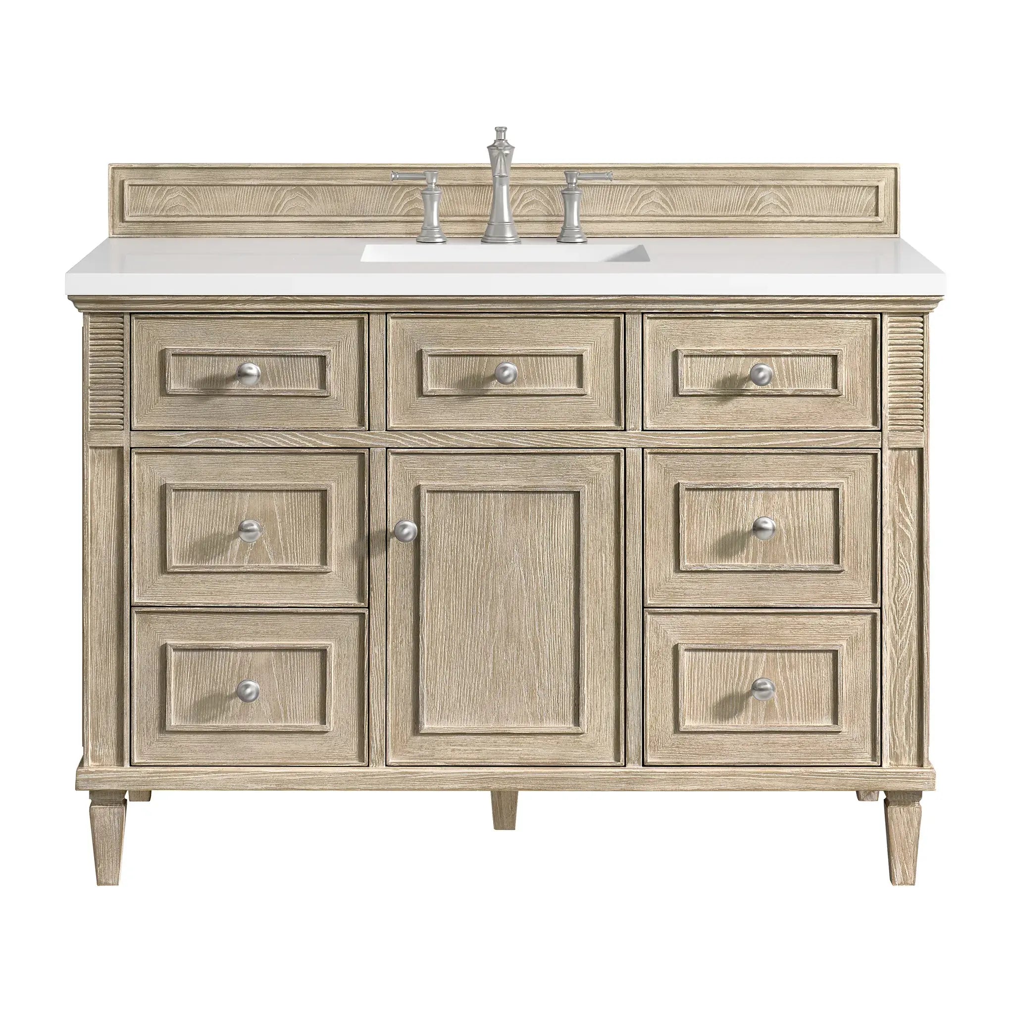48" Lorelai Single Vanity in Whitewashed Oak-White Zeus Silestone-8" Widespread image