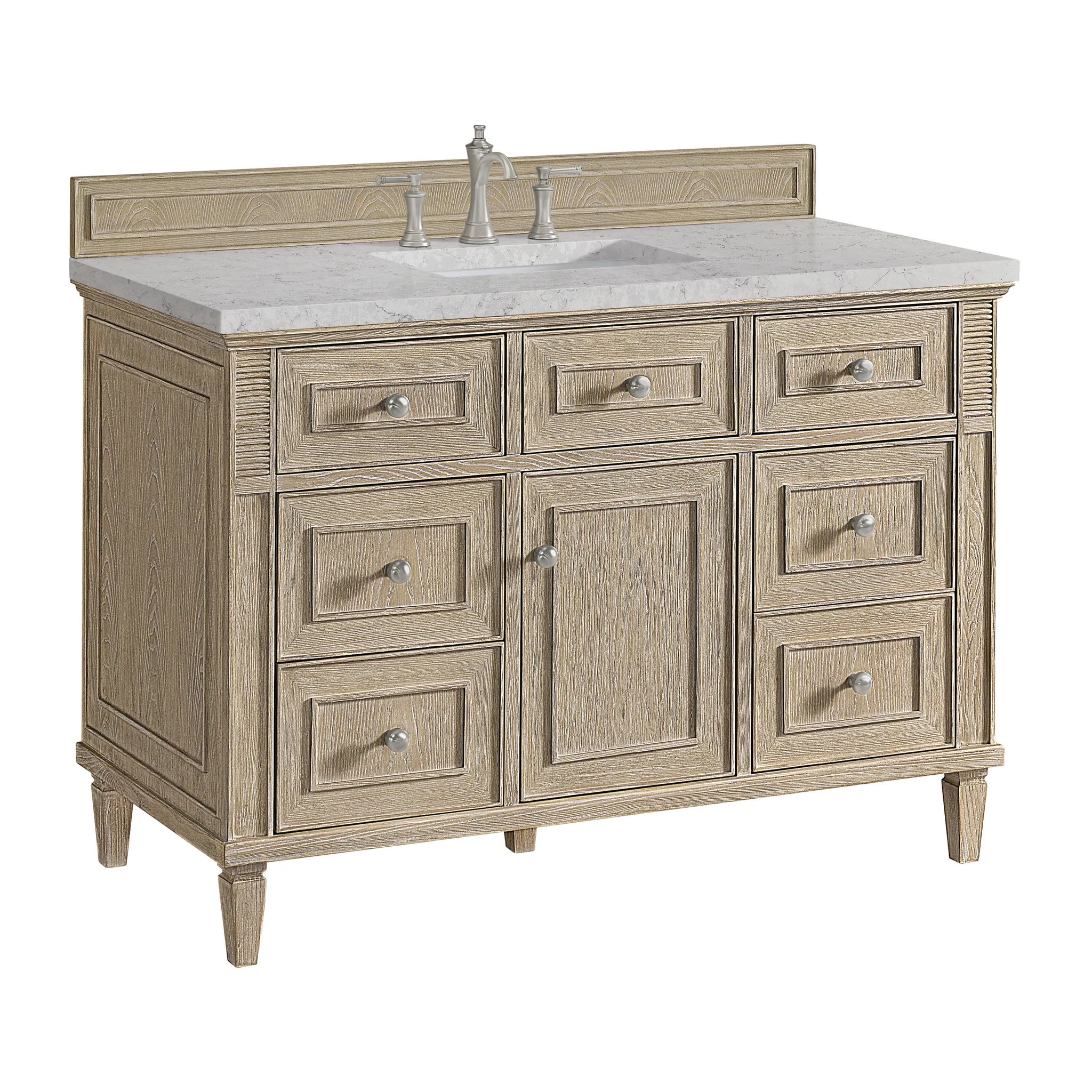 48" Lorelai Single Vanity in Whitewashed Oak Wireless Charger-Eternal Jasmine Pearl Silestone-8" Widespread image 12