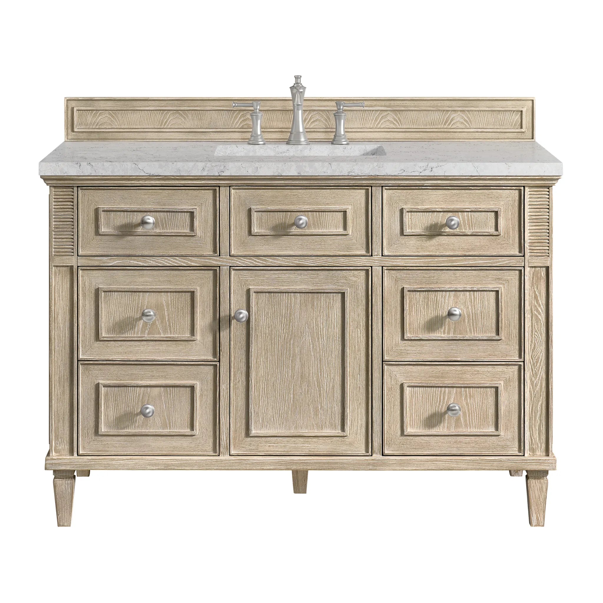 48" Lorelai Single Vanity in Whitewashed Oak Wireless Charger-Eternal Jasmine Pearl Silestone-8" Widespread image