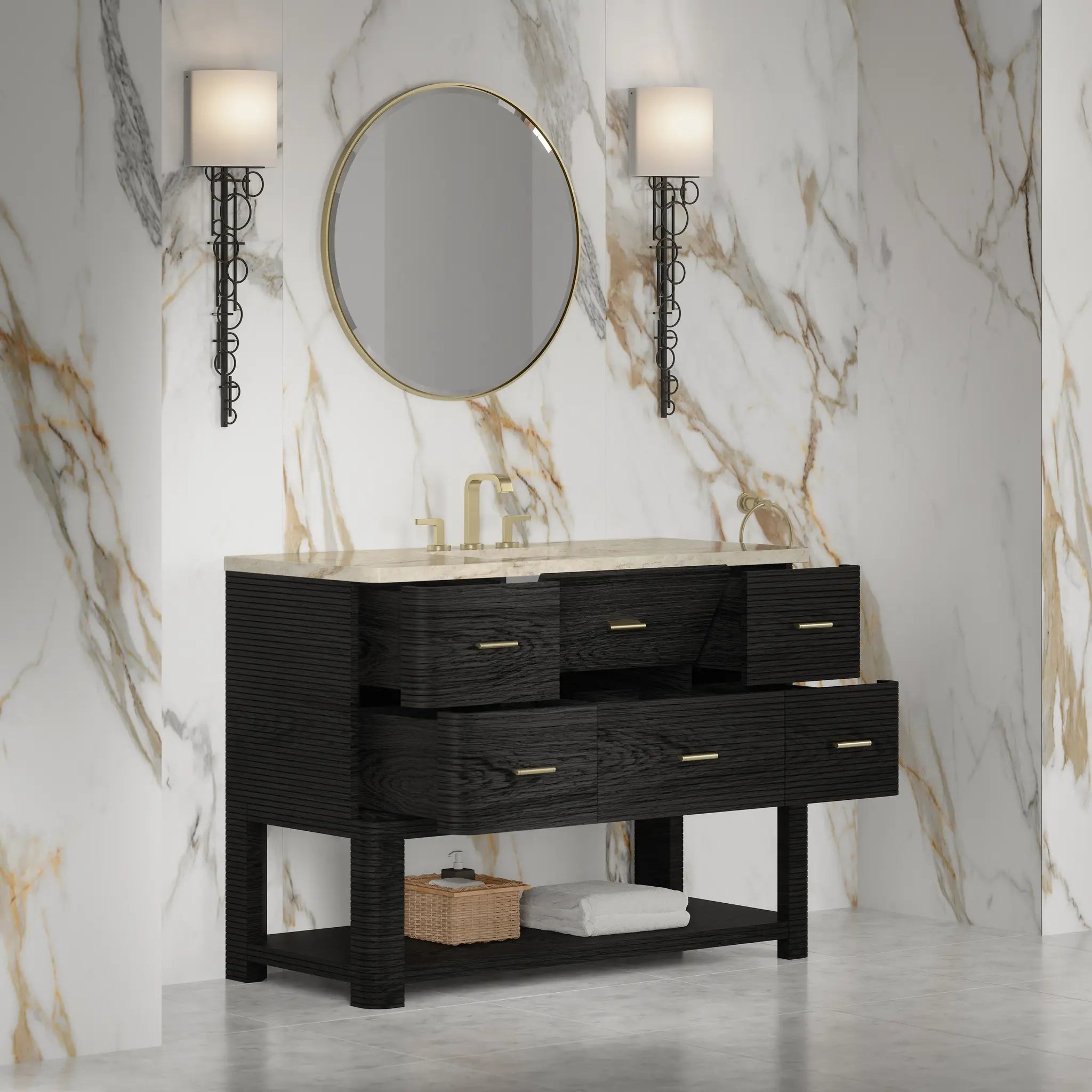 48 Lucian Single Vanity In Carbon Oak Power Enabled Tajnar Eclos 8 Widespread 6