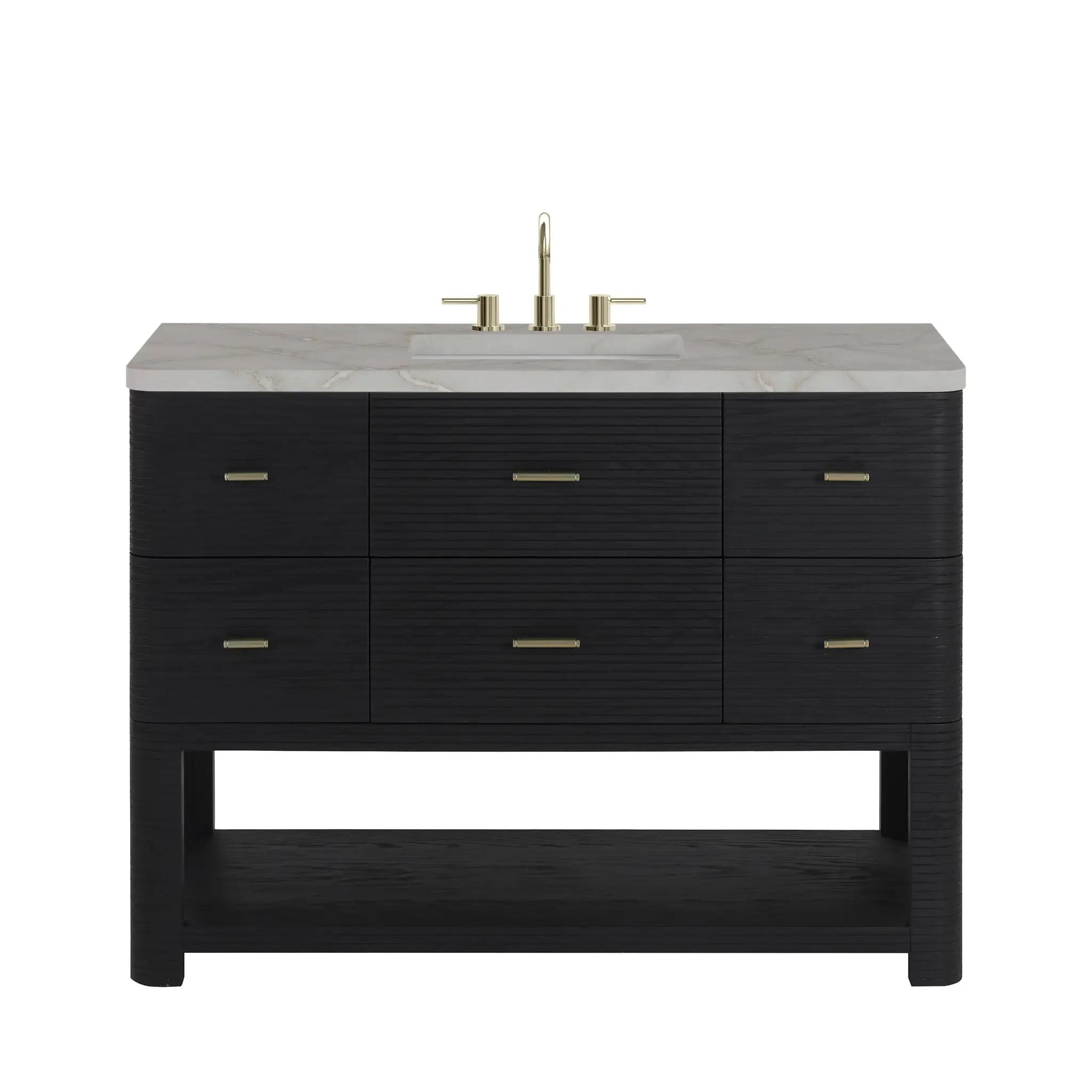 48 Lucian Single Vanity In Carbon Oak Power Enabled Victorian Silver Silestone 8 Widespread 1