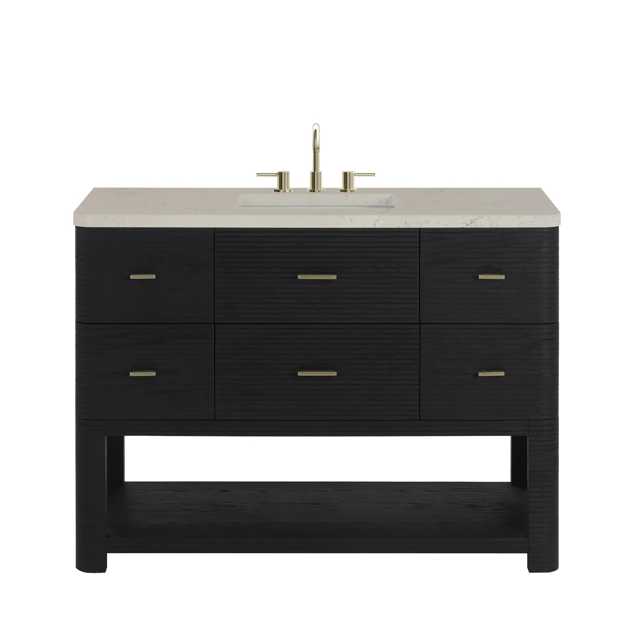 48 Lucian Single Vanity In Carbon Oak Standard Siberian Silestone 8 Widespread 1