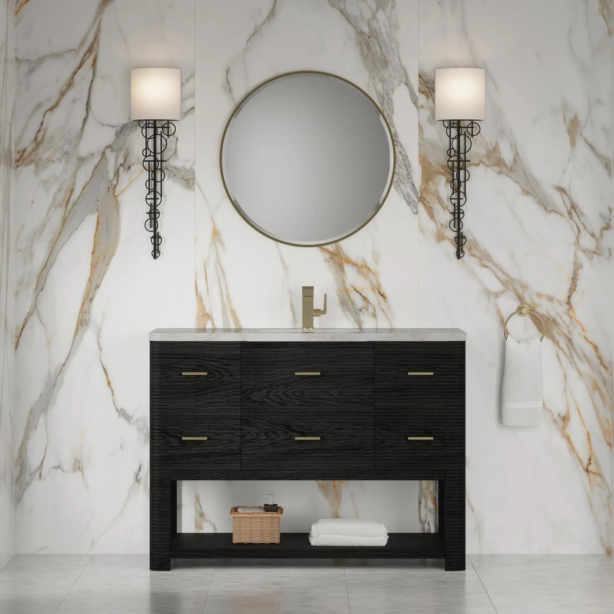48 Lucian Single Vanity In Carbon Oak Standard Victorian Silver Silestone Single Hole 3