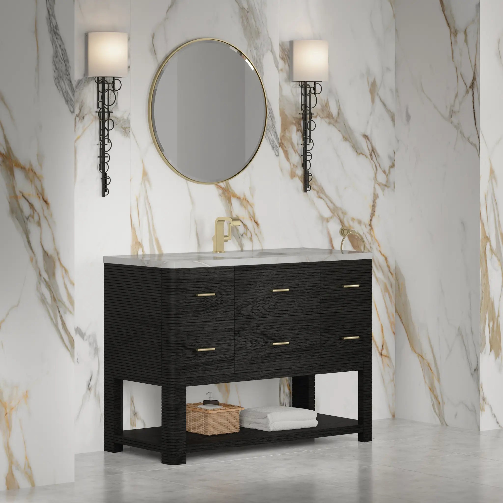 48 Lucian Single Vanity In Carbon Oak Standard Victorian Silver Silestone Single Hole 4