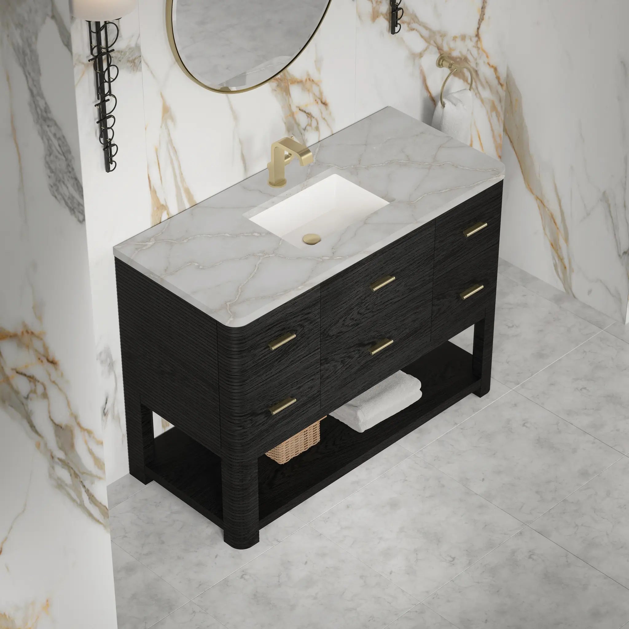 48 Lucian Single Vanity In Carbon Oak Standard Victorian Silver Silestone Single Hole 7