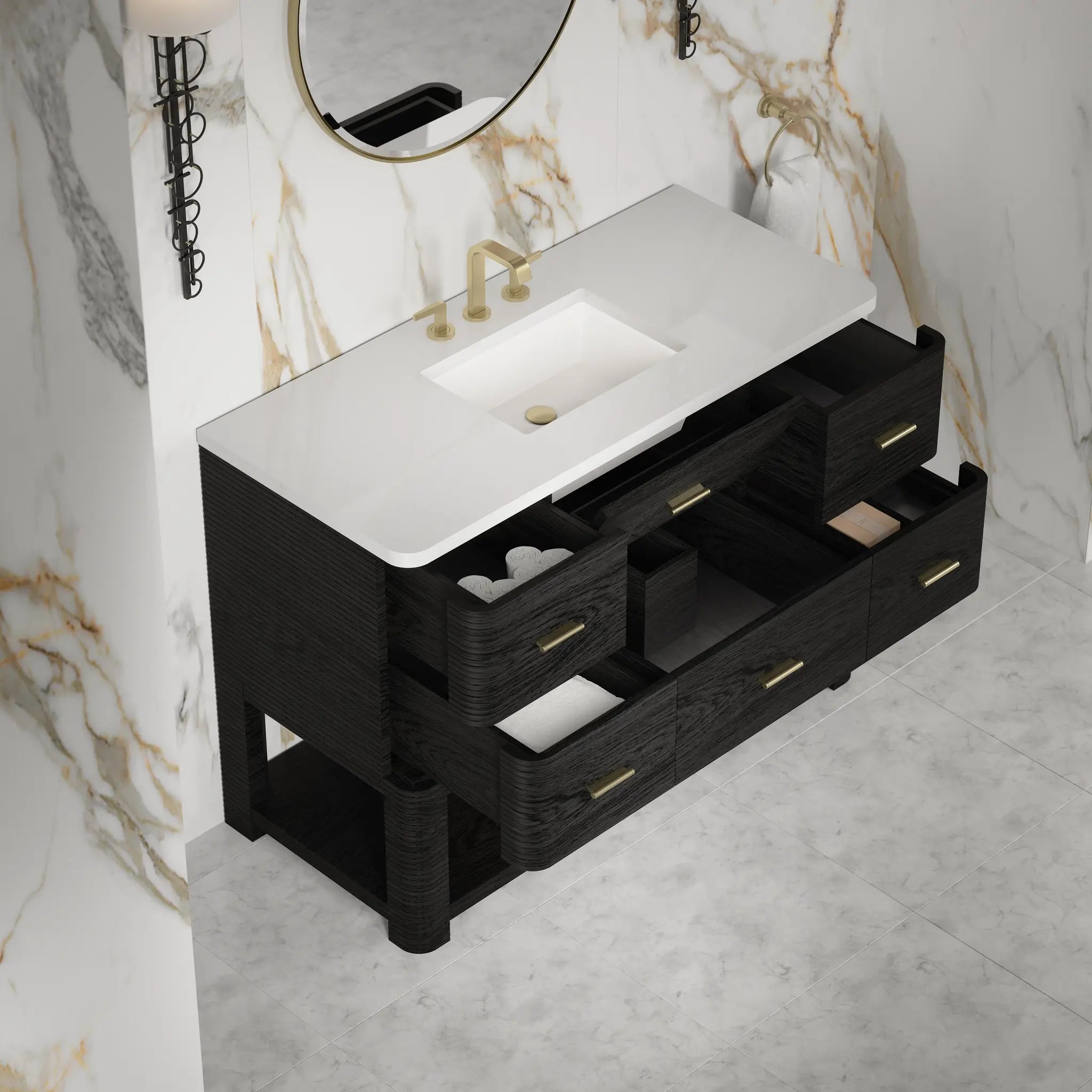 48 Lucian Single Vanity In Carbon Oak Standard White Zeus Silestone 8 Widespread 11