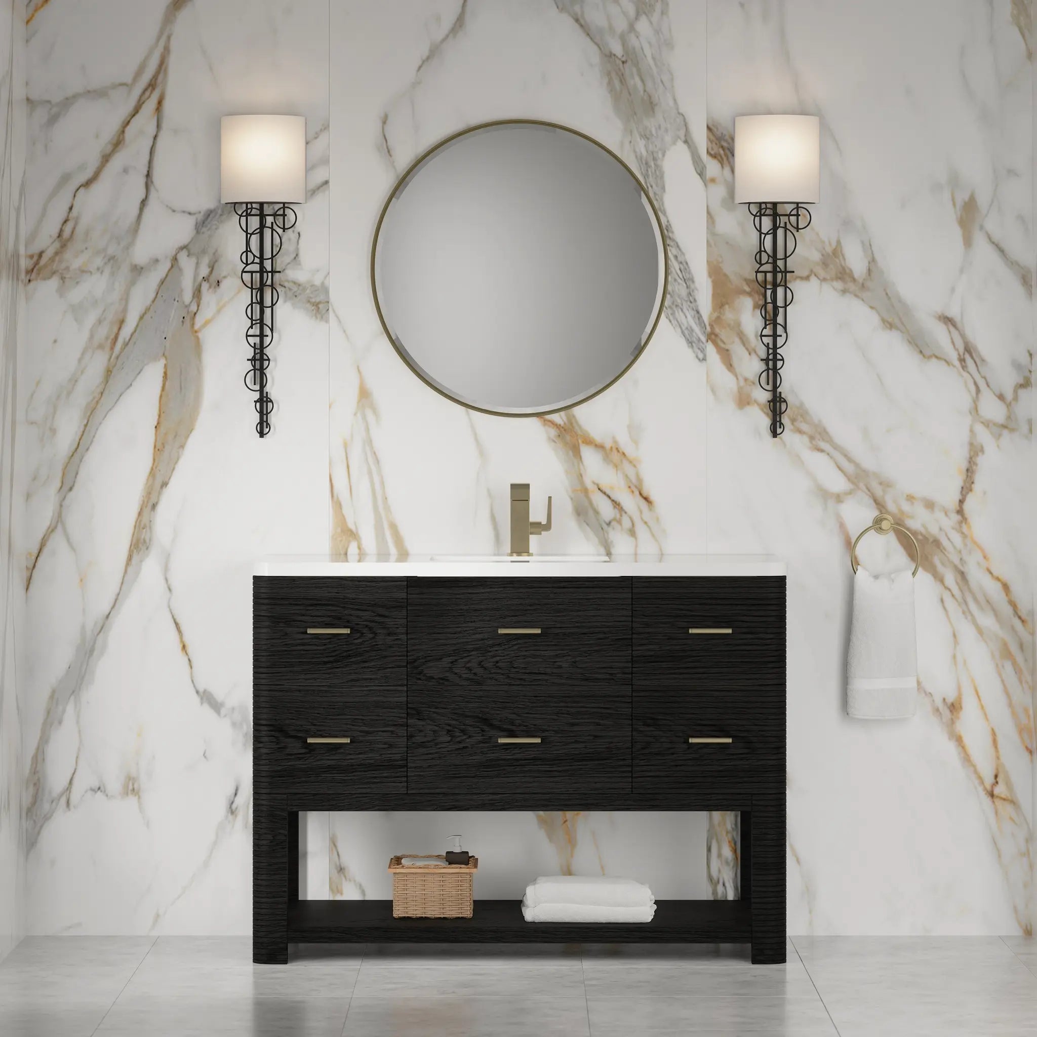 48 Lucian Single Vanity In Carbon Oak Standard White Zeus Silestone Single Hole 3
