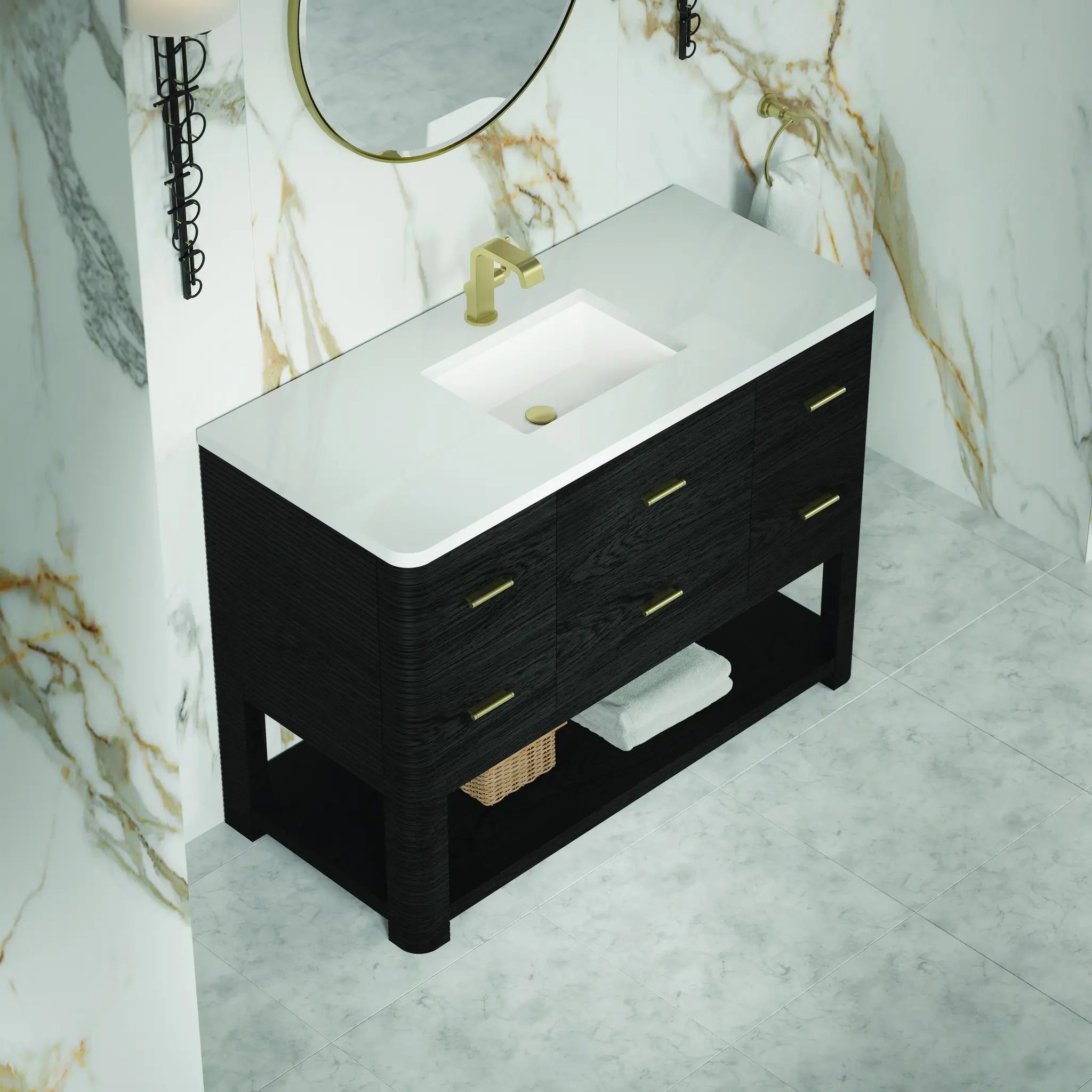 48 Lucian Single Vanity In Carbon Oak Standard White Zeus Silestone Single Hole 9