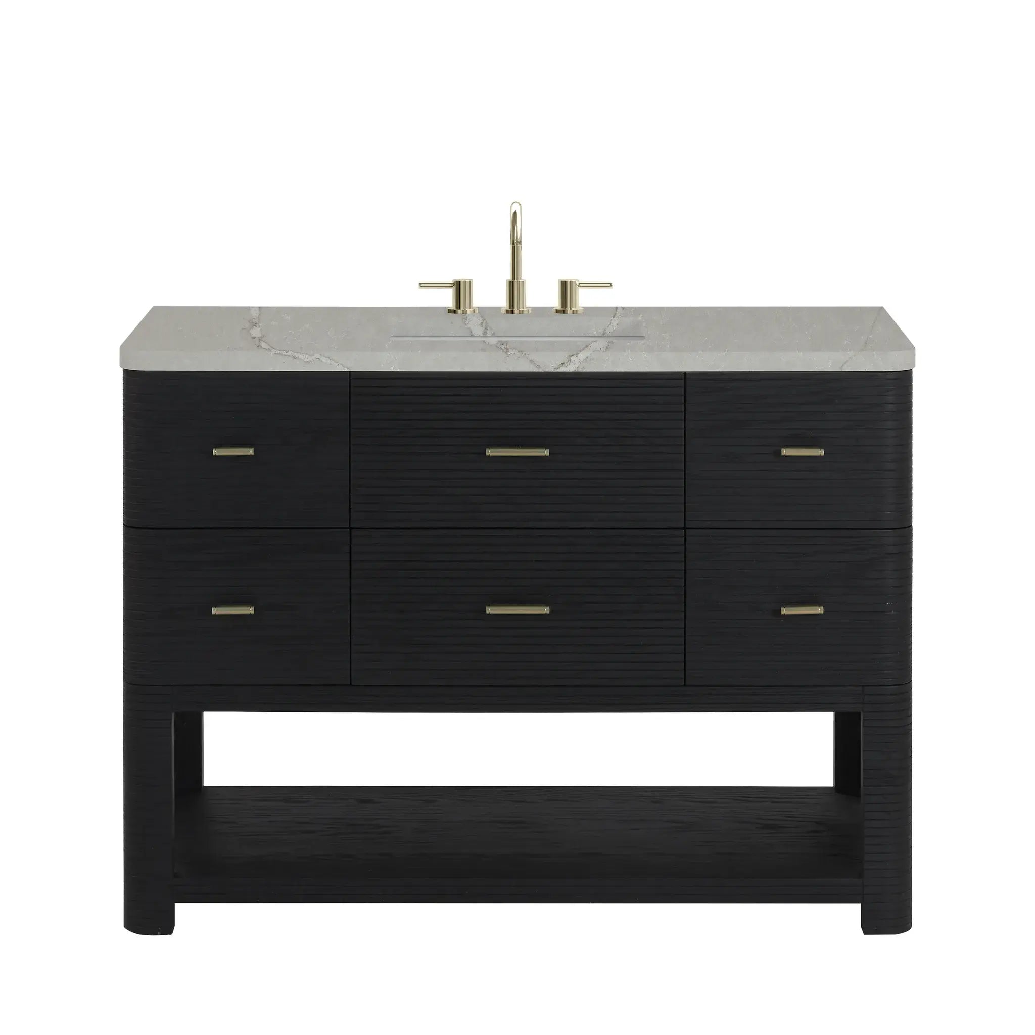 48" Lucian Single Vanity in Carbon Oak-Victorian Silver Silestone-8" Widespread image