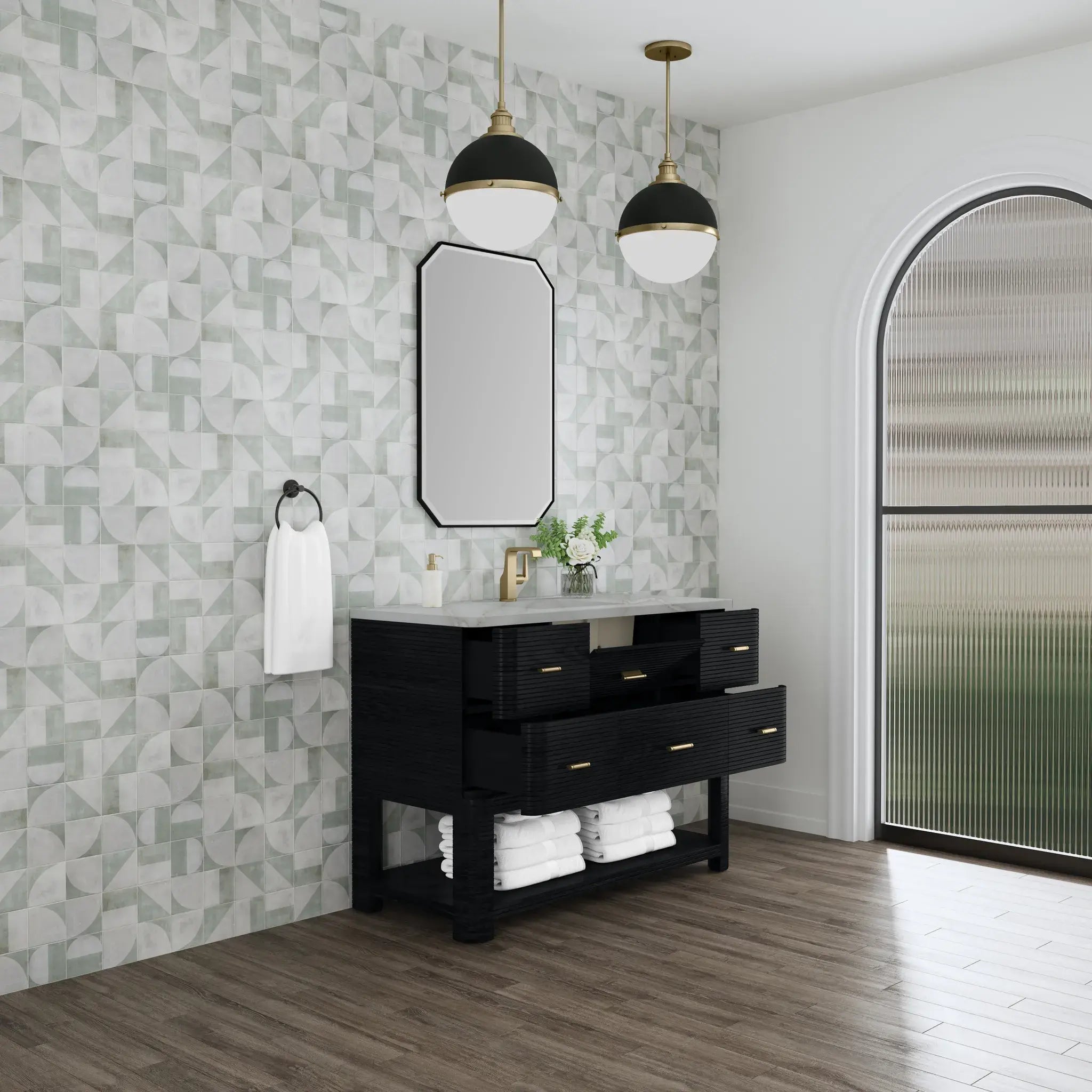 48" Lucian Single Vanity in Carbon Oak-Victorian Silver Silestone-Single Hole image 4
