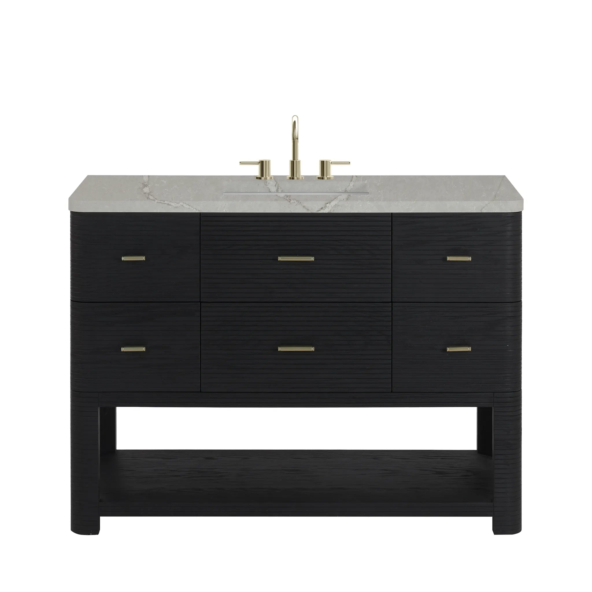 48" Lucian Single Vanity in Carbon Oak w/ 3 CM Victorian Silver Silestone Top Wireless Charger image