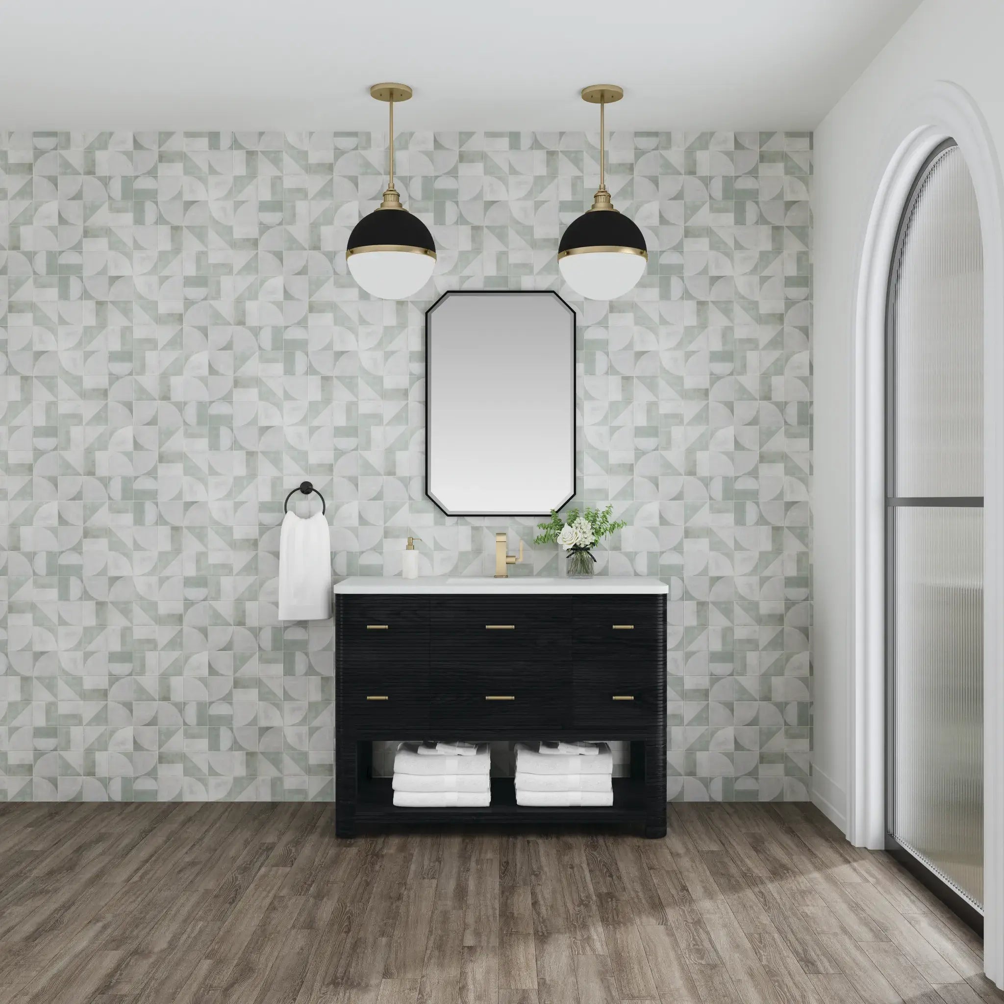 48" Lucian Single Vanity in Carbon Oak-White Zeus Silestone-Single Hole image 2