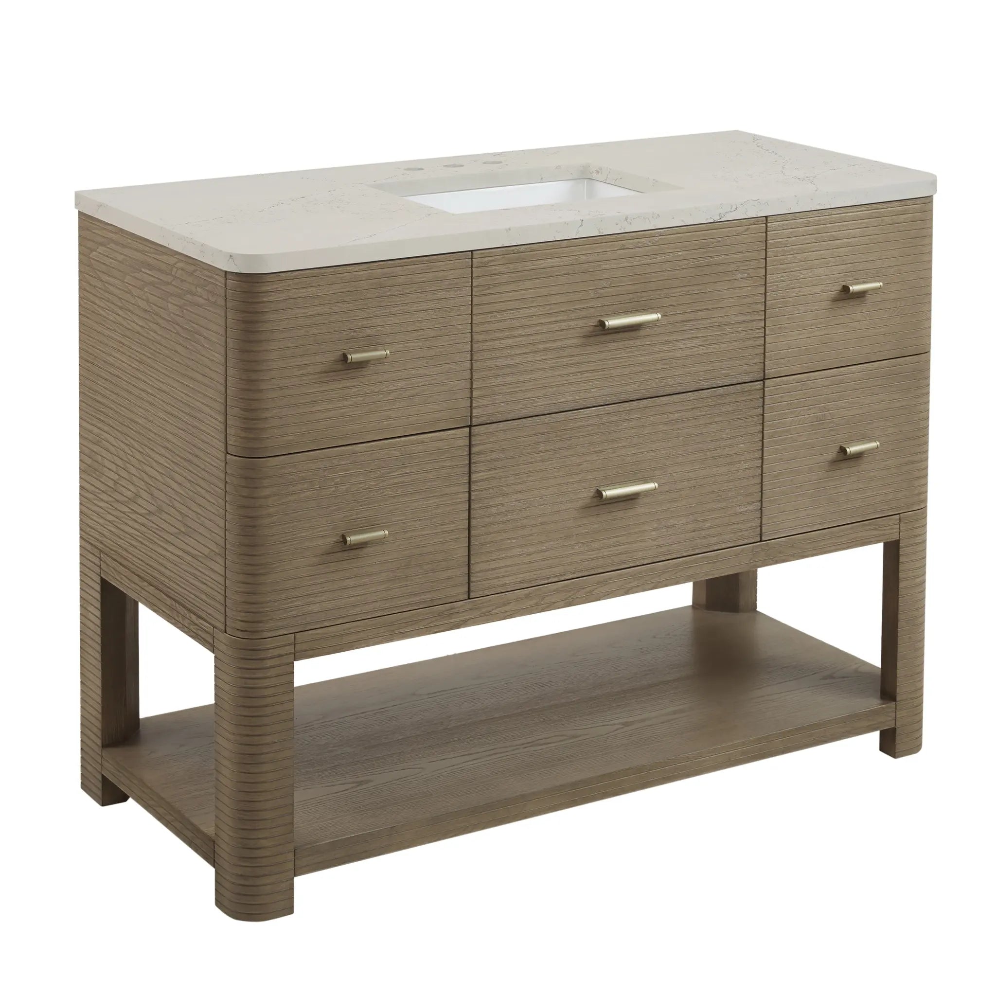 48 Lucian Single Vanity In Pebble Oak Power Enabled Siberian Silestone 8 Widespread 8