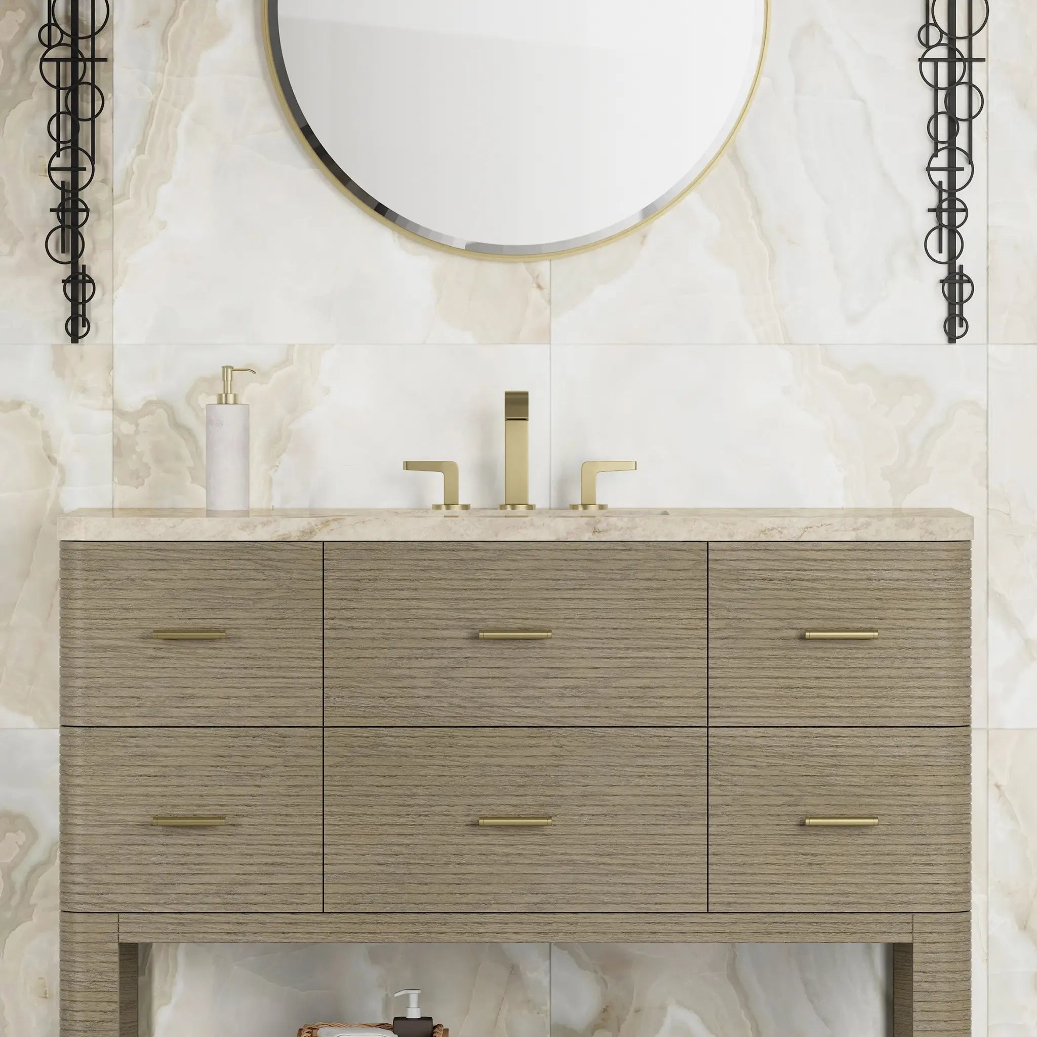 48 Lucian Single Vanity In Pebble Oak Power Enabled Tajnar Eclos 8 Widespread 4