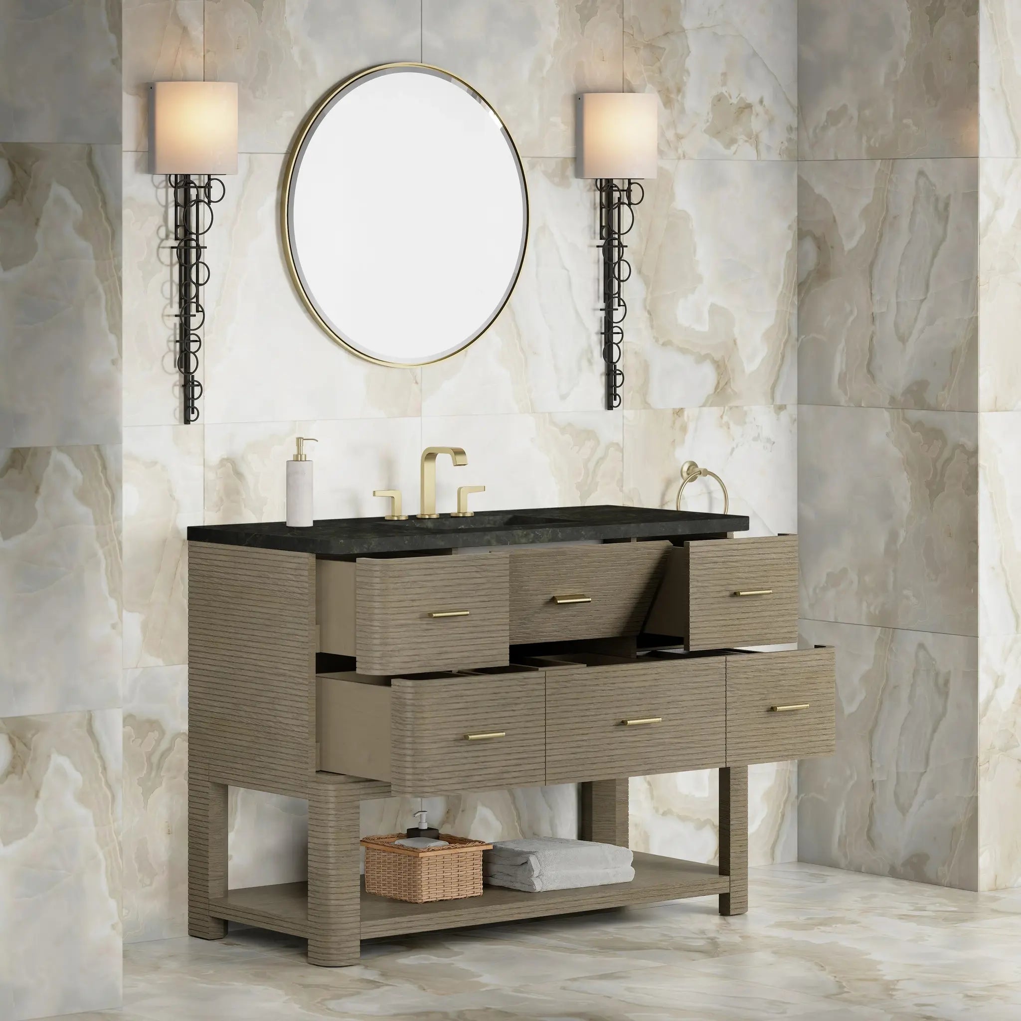 48 Lucian Single Vanity In Pebble Oak Standard Phantome Eclos 8 Widespread 4